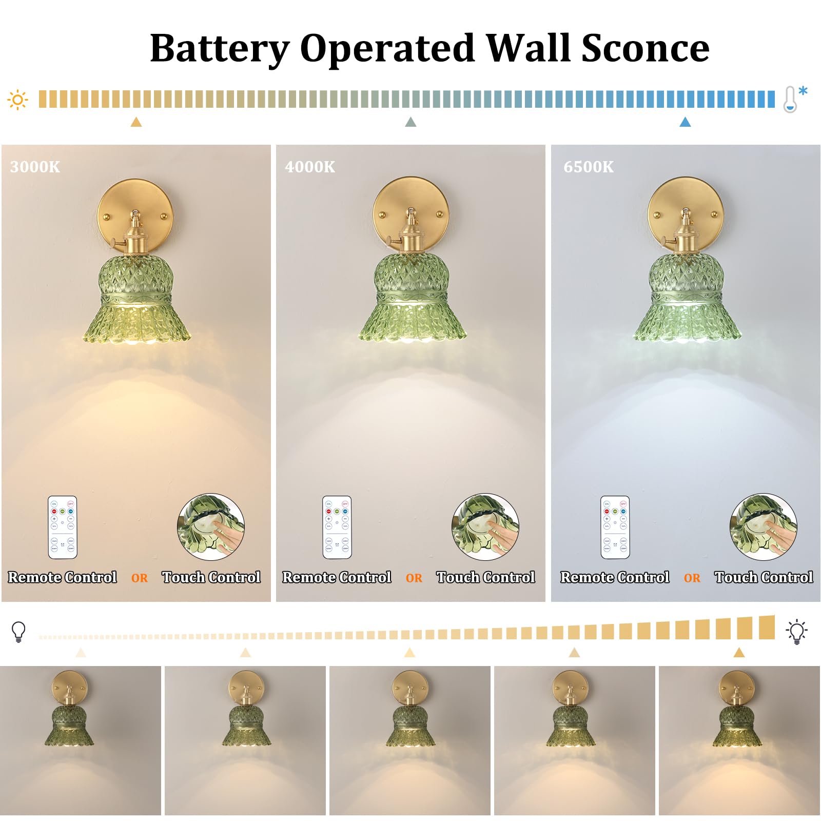 Shenmoyl Vintage Battery Operated Wall Sconce with Remote Control, Dimmable LED Light, Pineapple Green, 1-Pack, Model 1-94915-sconc