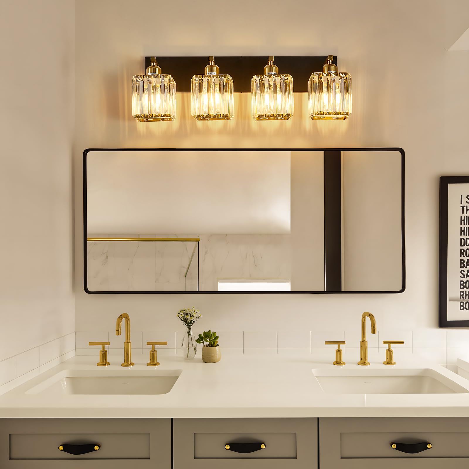 Aixialin Modern Bathroom Vanity Light 4-Lights Iron Black Gold Model 600-100-1016