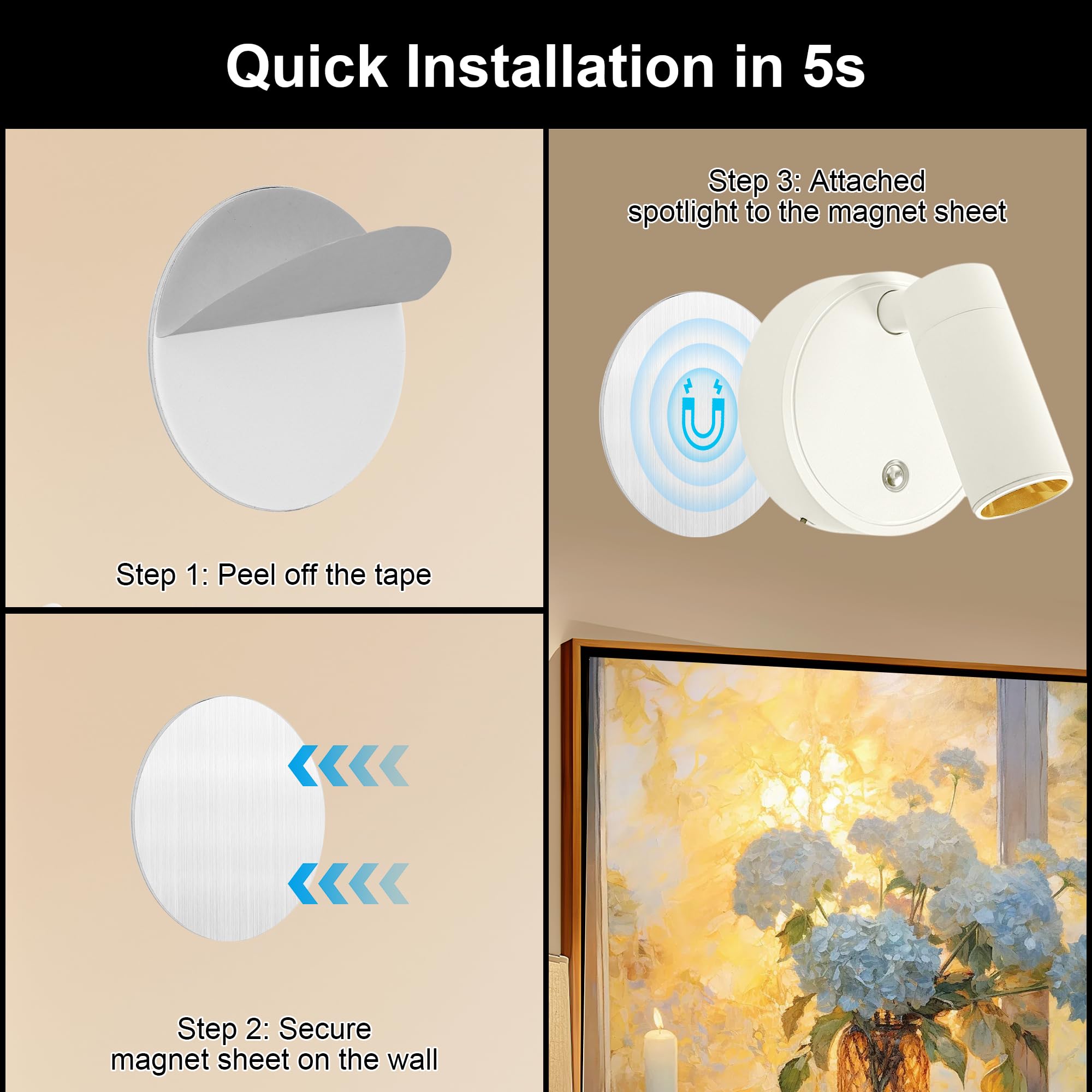 Led Spotlight Battery Operated, Wireless Spot Light For Painting Art Display On Wall With Remote, Indoor Uplight For Tree Plants