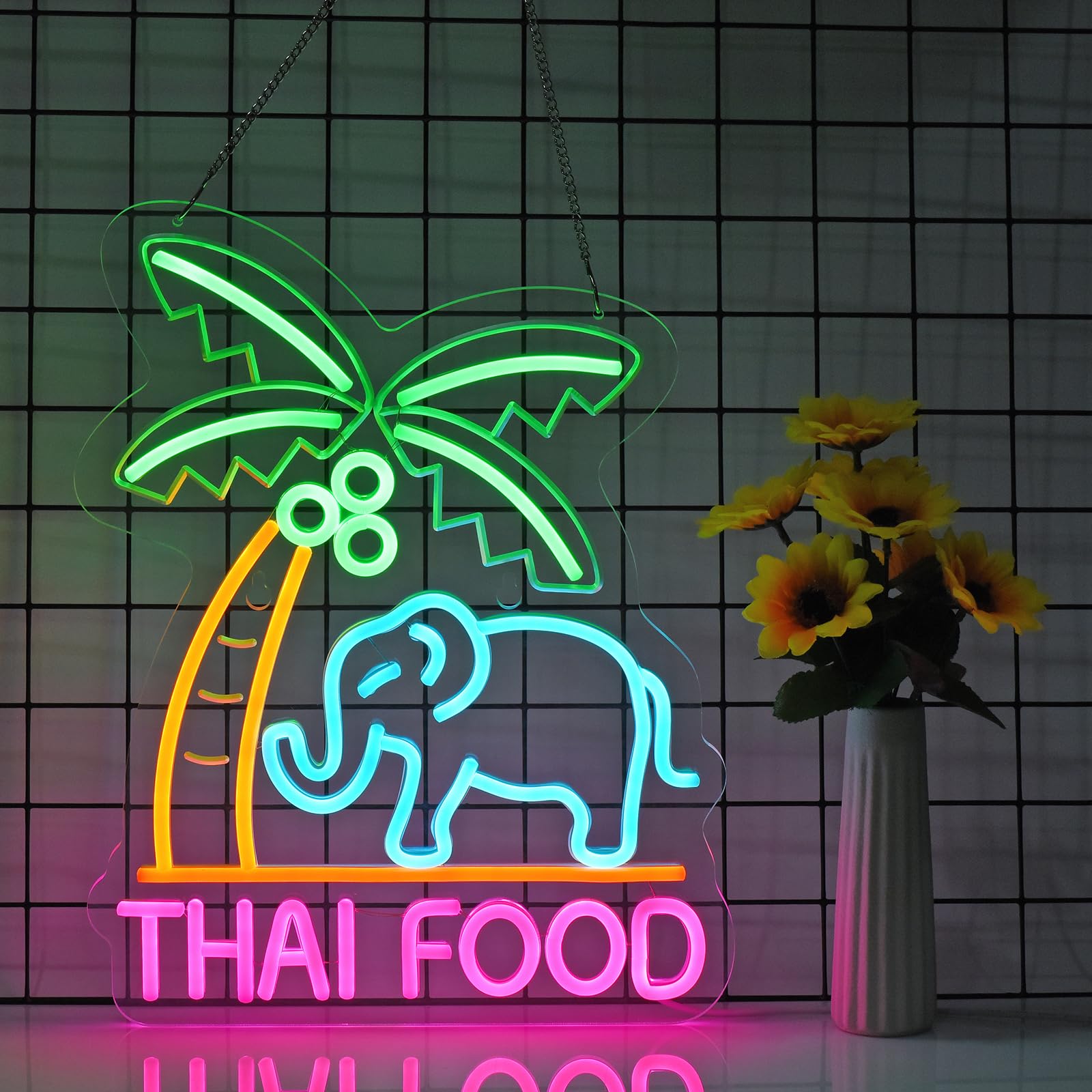 Jomobuty Thai Food Neon Sign For Wall Decor Led Light Up Sign Home Kitchen Thailand Restaurant Business Signage Southeast Asian Food Shop 16.1 X 12.6 Led Art Hanging Decorative Gifts