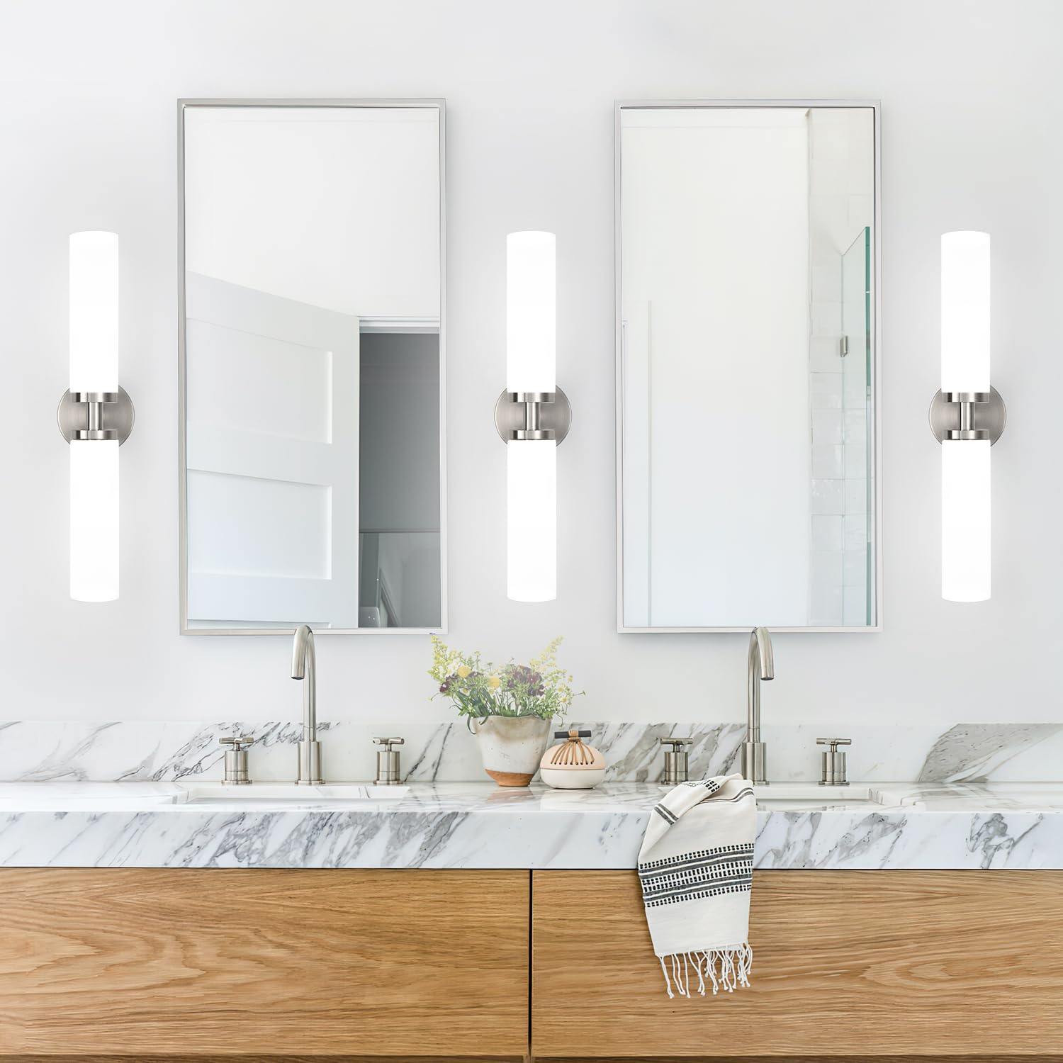 Indoi Wall Sconces Set Of Two  Brushed Nickel Gold Bathroom Sconces Wall Lighting With Milky White Glass  Modern Sconces Wall Decor Set Of 2 Bathroom Light Fixtures For Mirror Living Room Bedroom