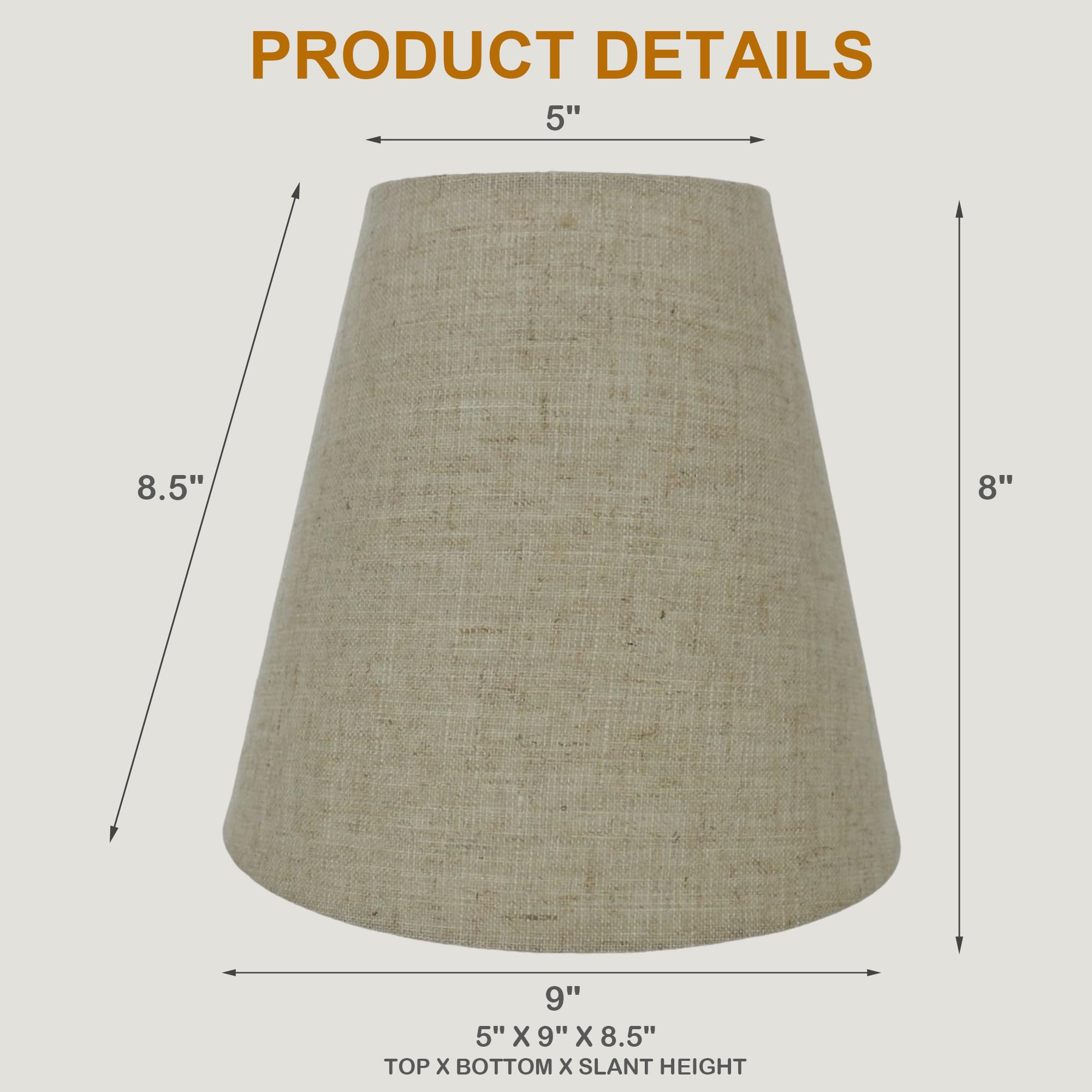 Urbanest Hardback Empire Lamp Shade, 5inx9inx8.5in, Natural Flax Linen, Single, Model 9-inch-shade-unpleated