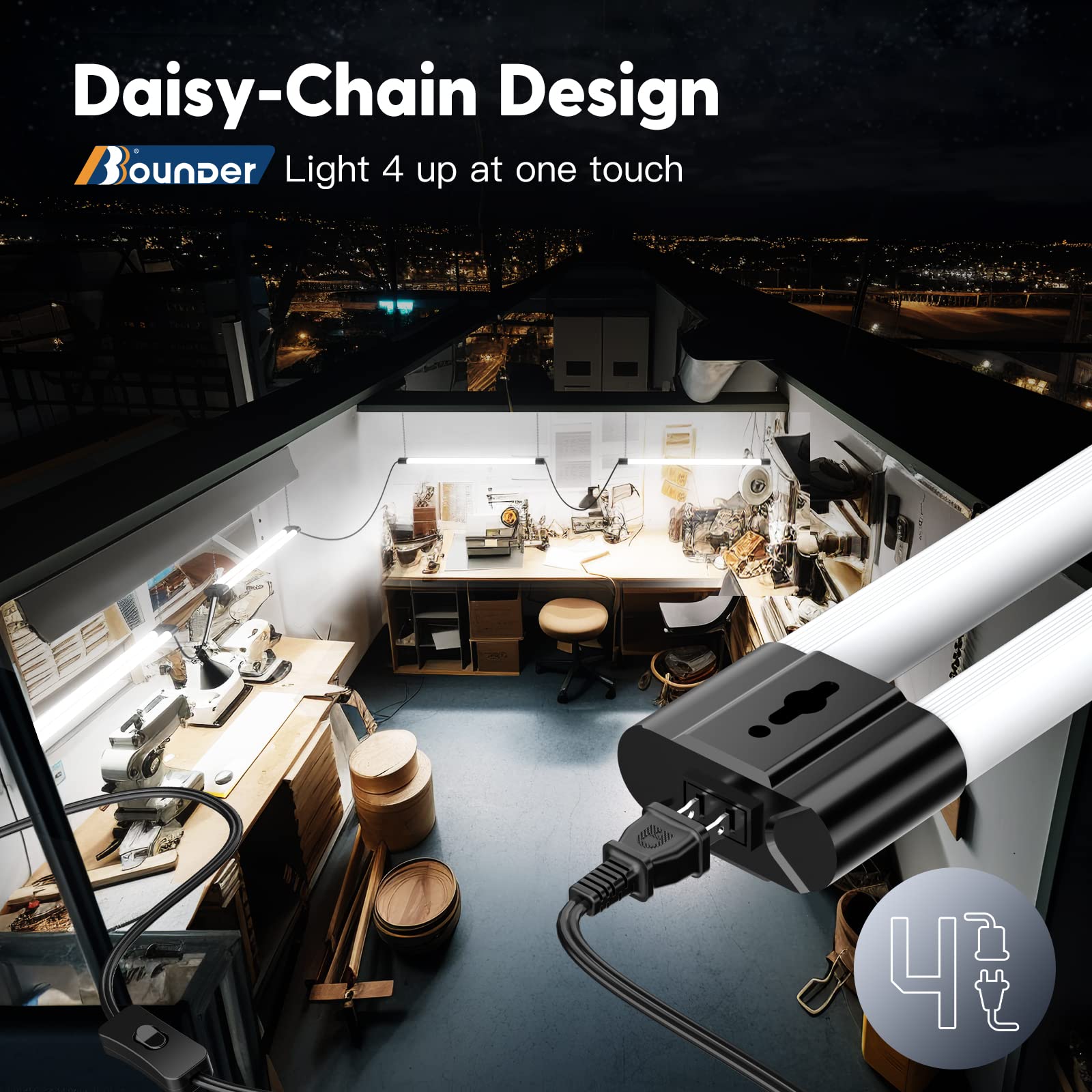 BBOUNDER 4FT Linkable LED Shop Light, 4000 LM, 5000K Daylight, Black, Integrated Fixture for Garage & Suspension Mount