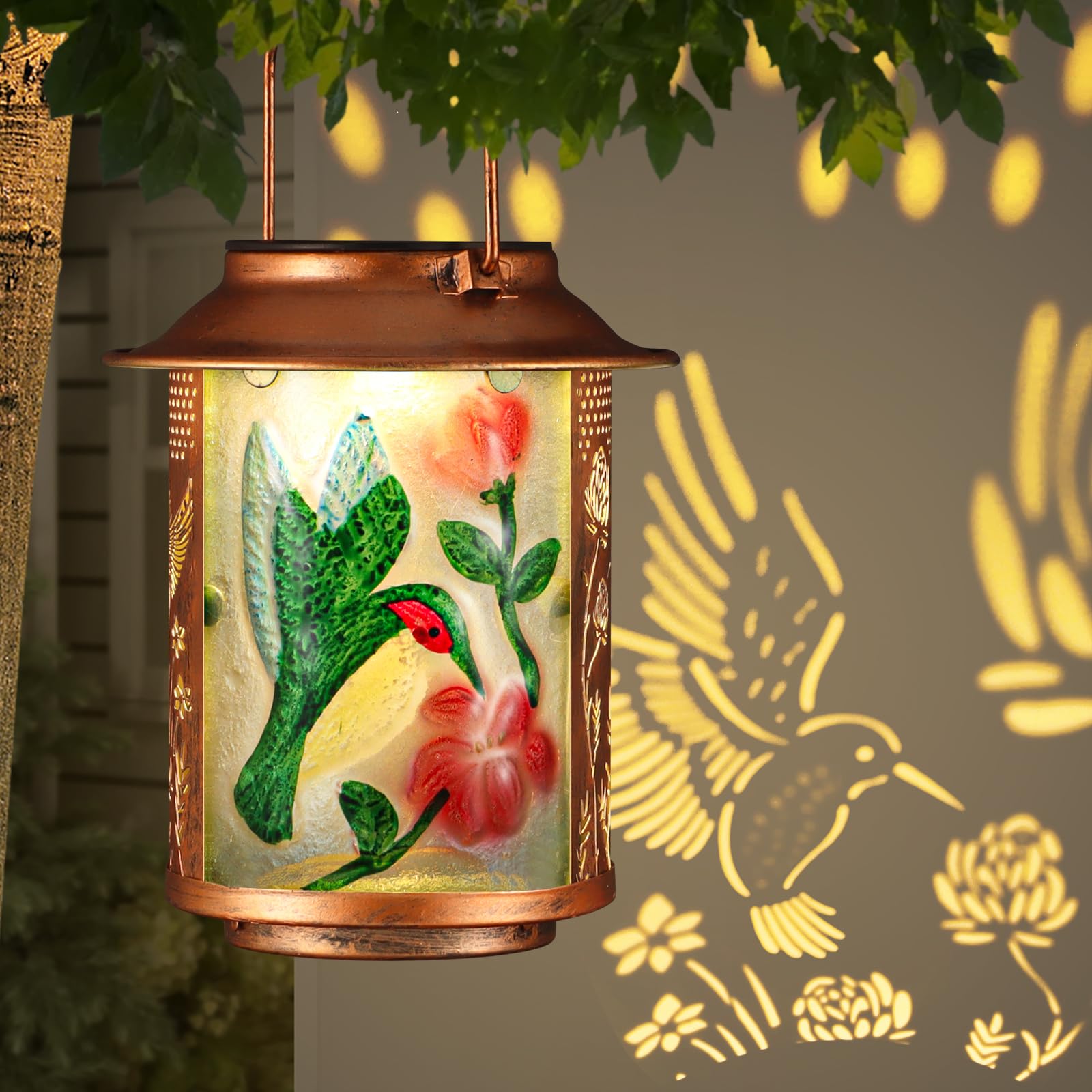 Hummingbird Solar Lanterns Outdoor Waterproof, Birthday Gifts for Women Mom Grandma , Metal Garden Decor Hanging Solar Lights Ou