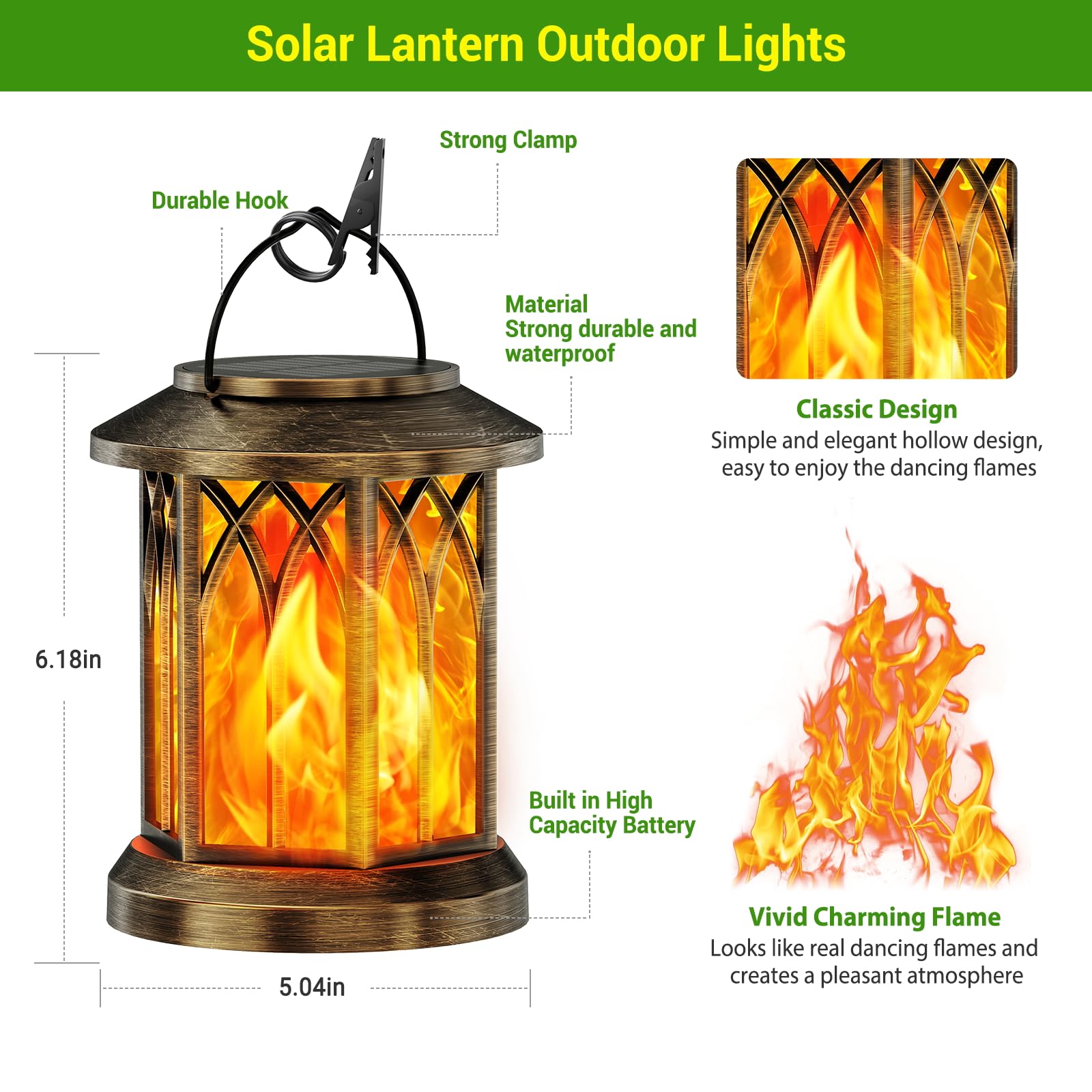 Kooper Hanging Solar Lanterns Lights Outdoor Waterproof, Flickering Flames Solar Lantern Lights Outdoor, 2 Pack Solar Hanging Li