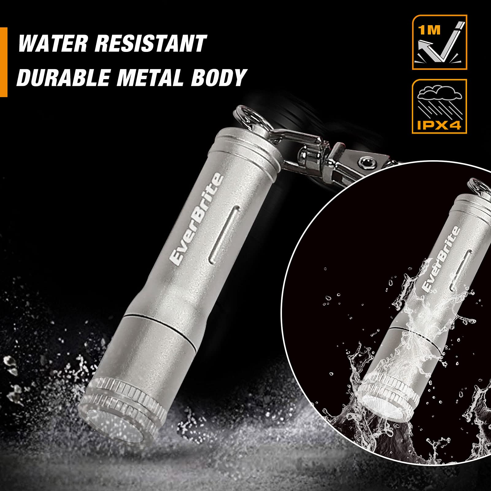 EverBrite Keychain LED Flashlight Mini Torch, Gray, AAA Battery Included, Model E011145AE