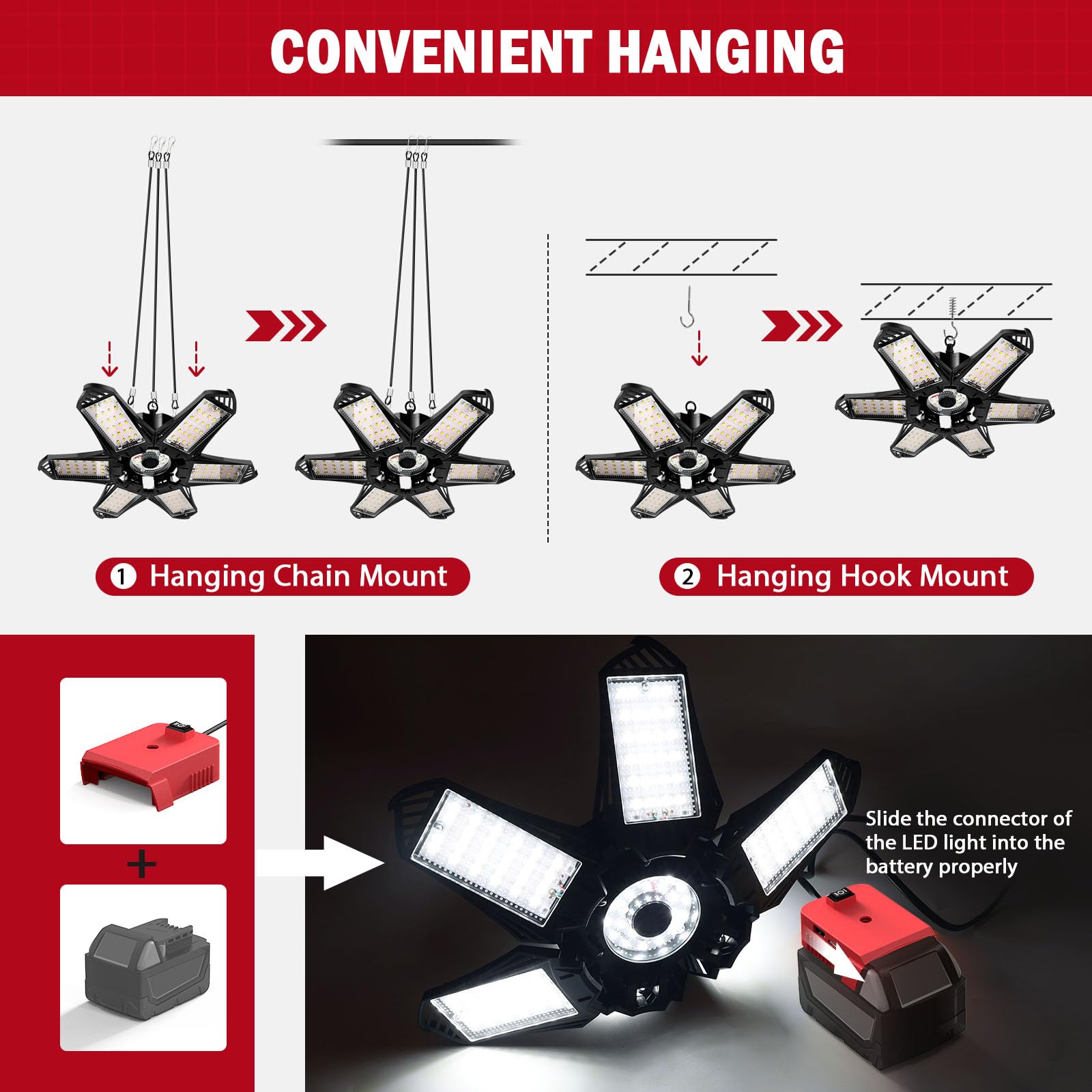 Livowalny Led Work Light For Milwaukee 18V Battery, 68W 6800Lm 18V Led Garage Light, Flood Light, Ceiling Light, Battery Light 6