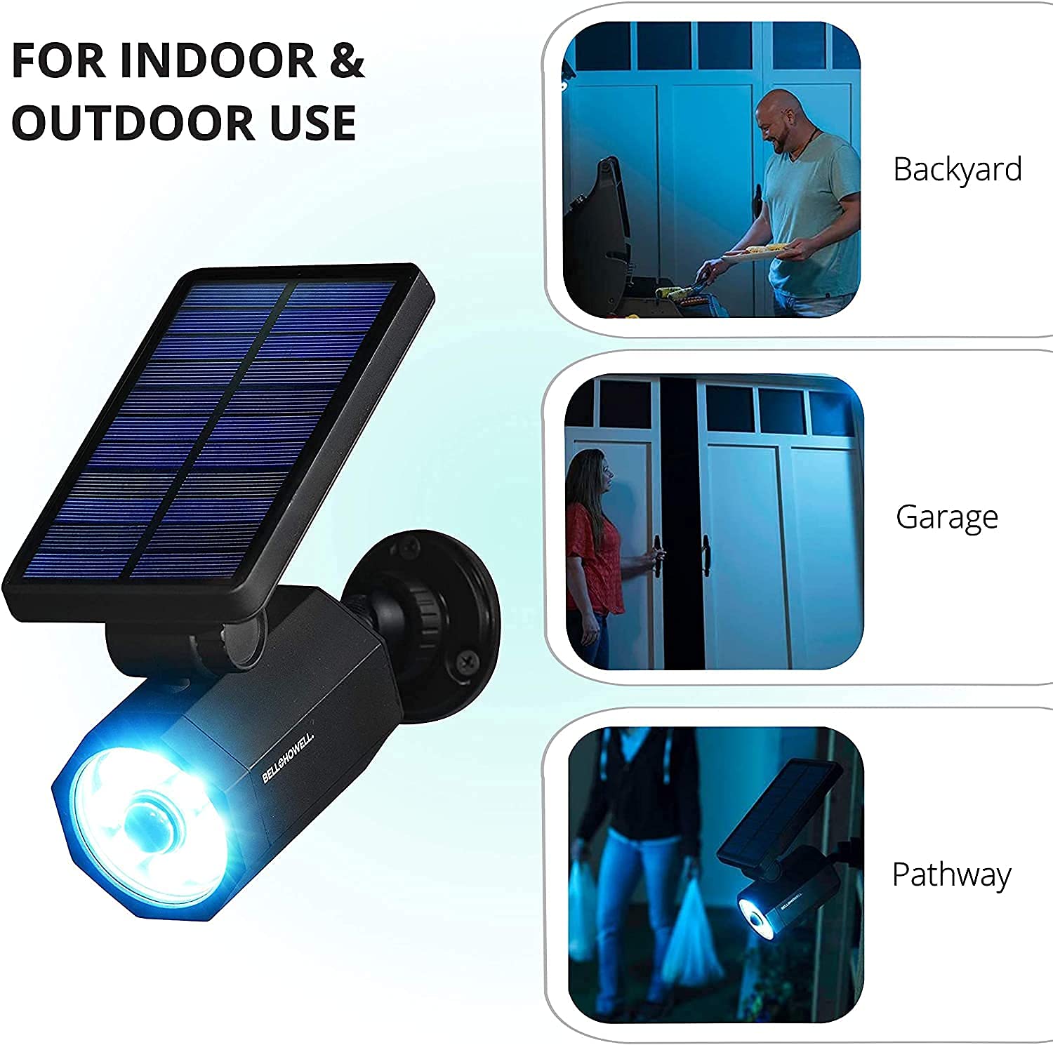 Bell+Howell Bionic Spotlight Deluxe Solar Lights - 8 LED, Motion Sensor, Waterproof, Black, Outdoor Landscape Lighting