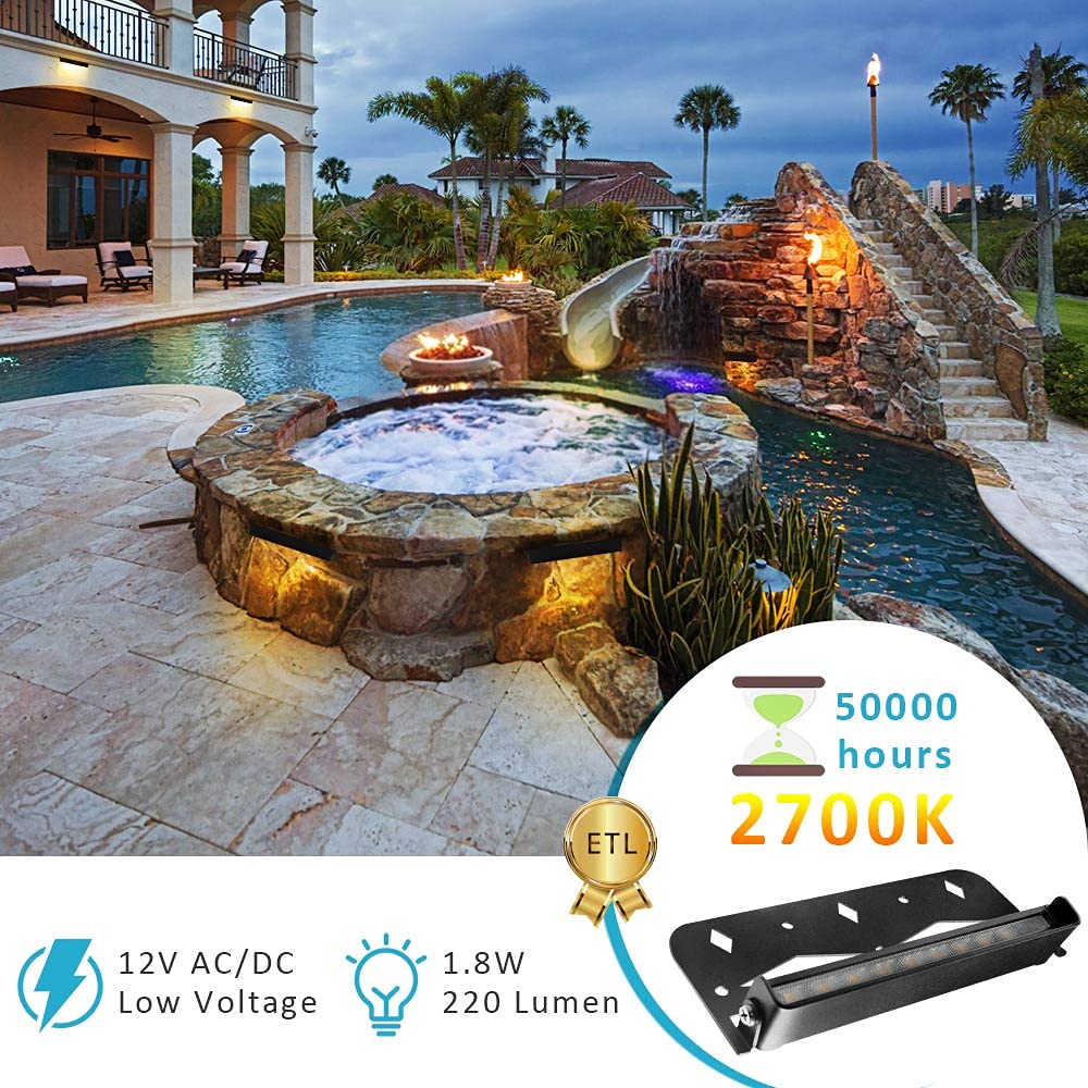 Teekuv 8 Pack 7-Inch LED Hardscape Lighting, IP65 Waterproof, 2700K Warm White, Stainless Steel Landscape Wall Lights