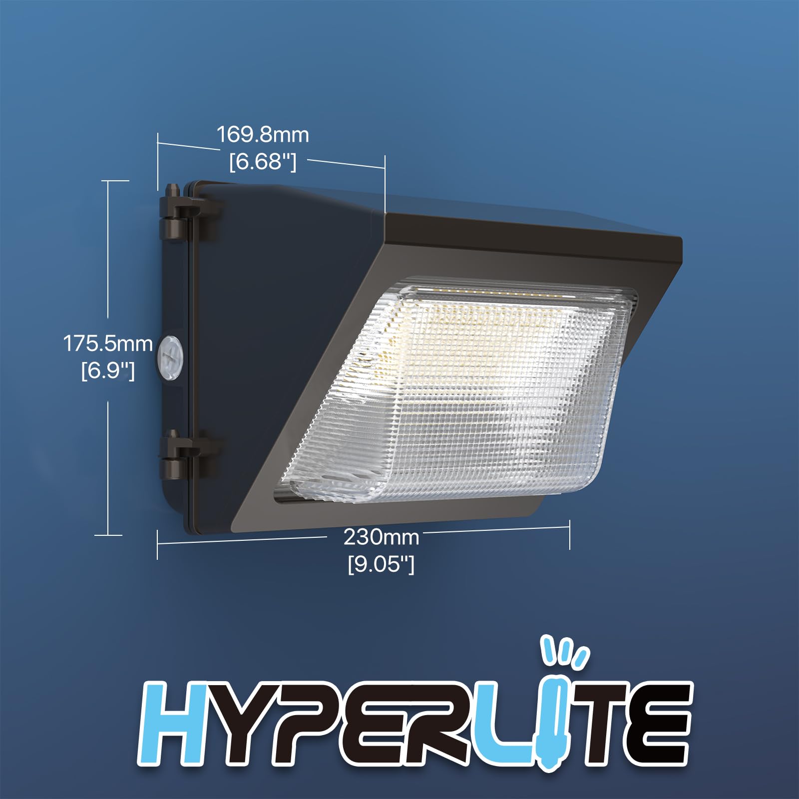 HYPERLITE LED Wall Pack Light 50W, 2-Pack, Dusk-to-Dawn Photocell, Glass Lens, Bronze, Model WP-OV-50W-2P