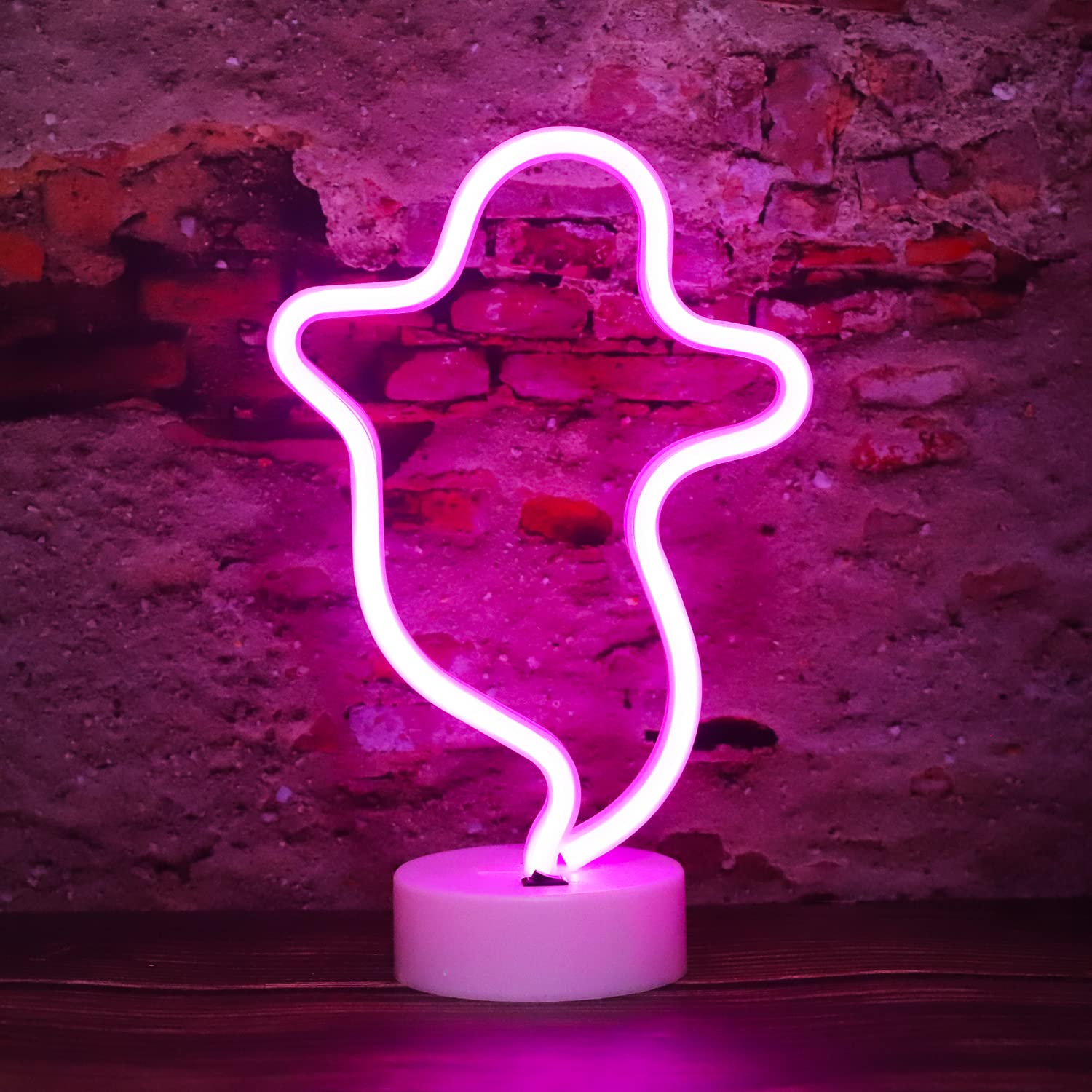 Vicila Ghost Neon Sign Lamp, LED Halloween Night Light, Pink, Model NS30, Plastic, Decorative for Nursery, Party, Christmas