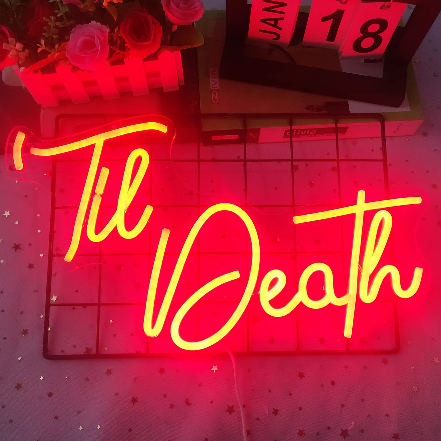 GMMLLG Til Death Neon Sign - Dimmable LED Wall Decor, Red Acrylic Backboard, Party and Wedding Backdrop