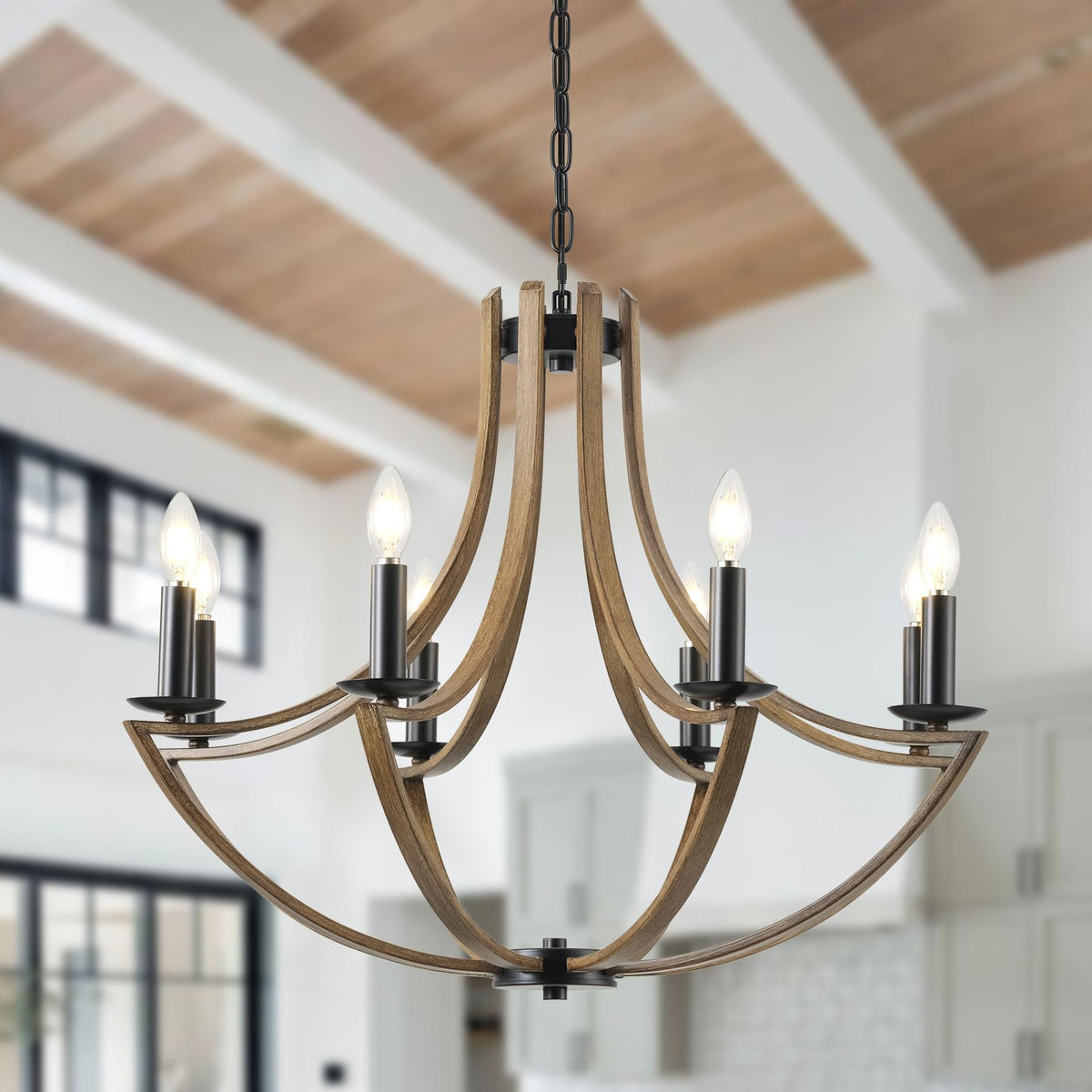 Giutna Farmhouse Chandeliers For Dining Room,29.4''Black Dining Room Light Fixtures Over Table,8-Light Modern Chandeliers For Li