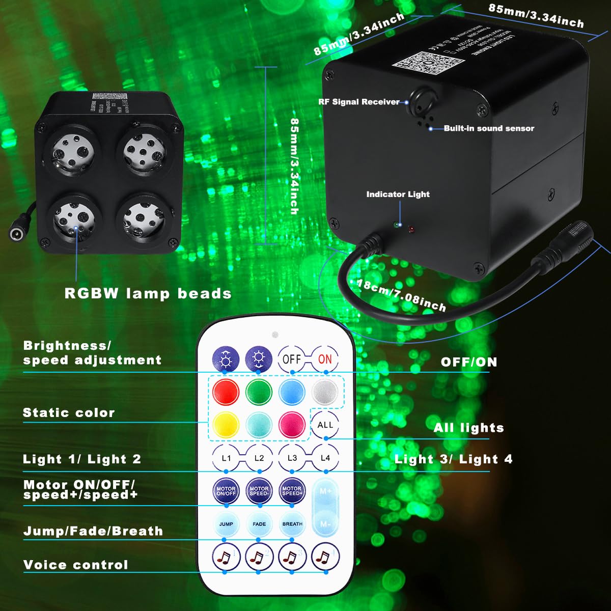AMKI RGBW Starlight Box Motor for Fiber Optic Ceiling Light Kit, 36W Twinkle, Remote/APP Control, Multicolor, Aluminum