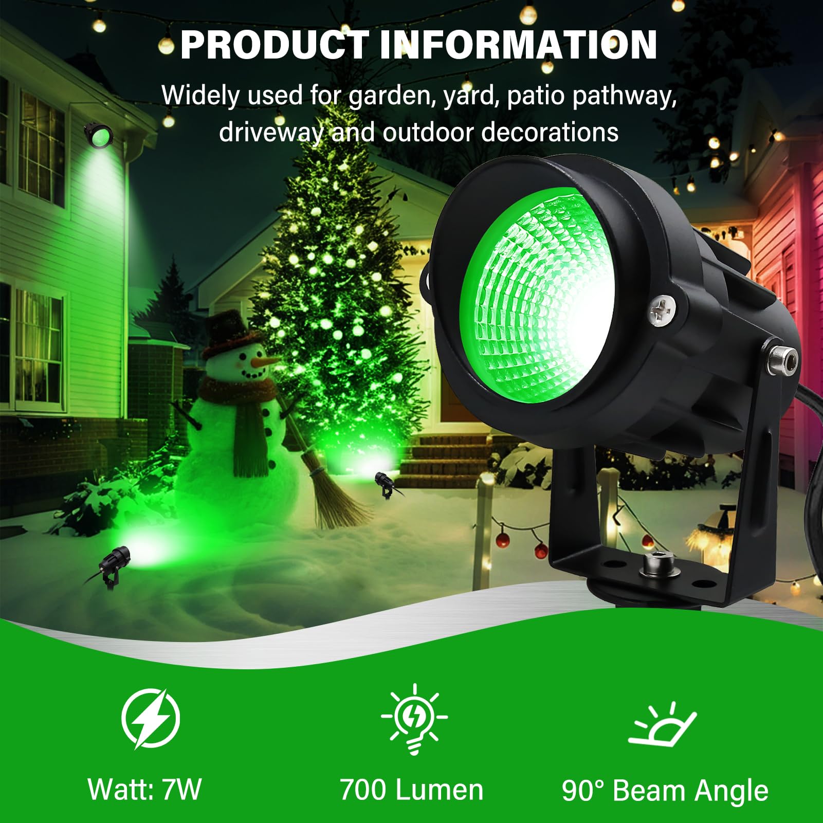 Qeeanmo Halloween Outdoor Landscaping Spotlight 12W Outdoor Christmas Light Green Led Landscape Lighting For Yard Garden Home Decoration 2Pack