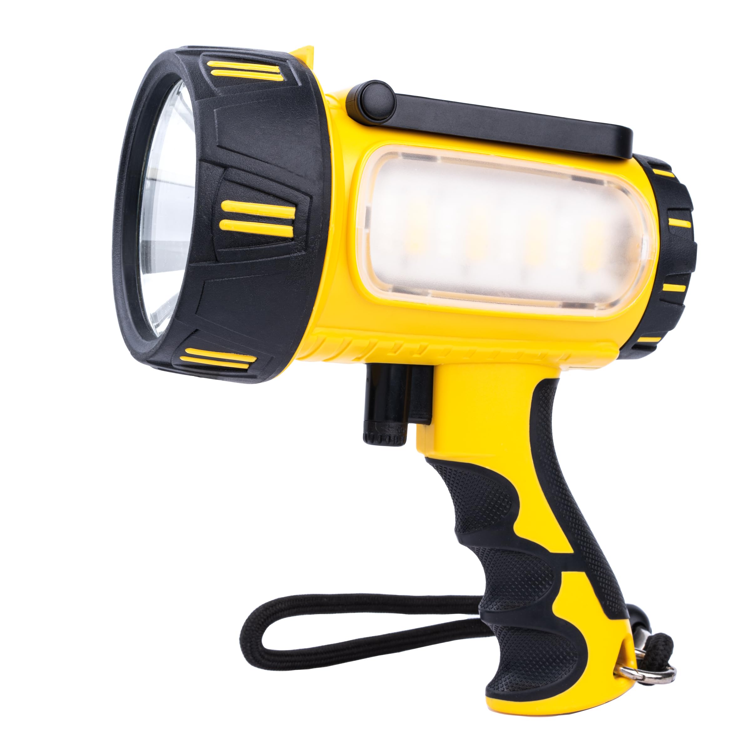 BIGSUN E1 Rechargeable Spotlight, 1000000 Lumens LED Flashlight,Side 50W Work Lamp with Stand,10000mAh Battery, IP55 Water-Resis