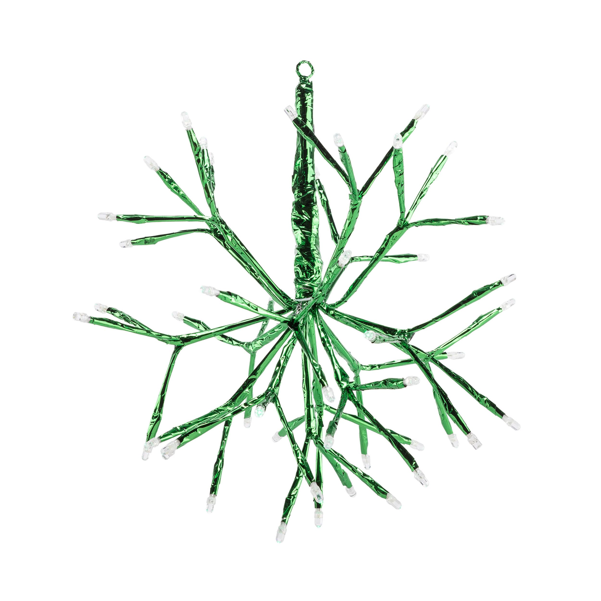 Alpine Corporation Christmas Twig Snowflake Ornament, LED Lights, 10-Inch, Metal, Green, Model CRD100S-GN