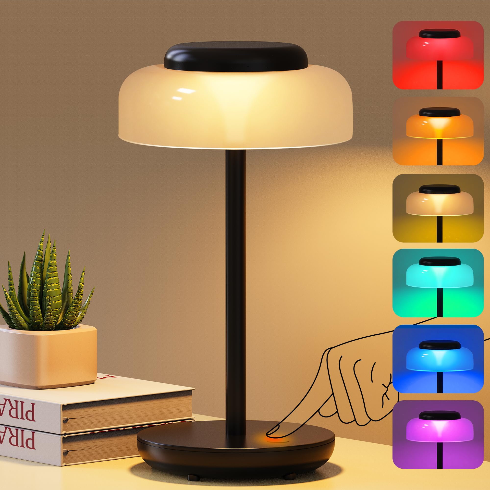 QiMH Battery Operated LED Table Lamp, 5000mAh Cordless Desk Lamp with 3 Level Brightness Touch Control, Mini Rechargeable Night 