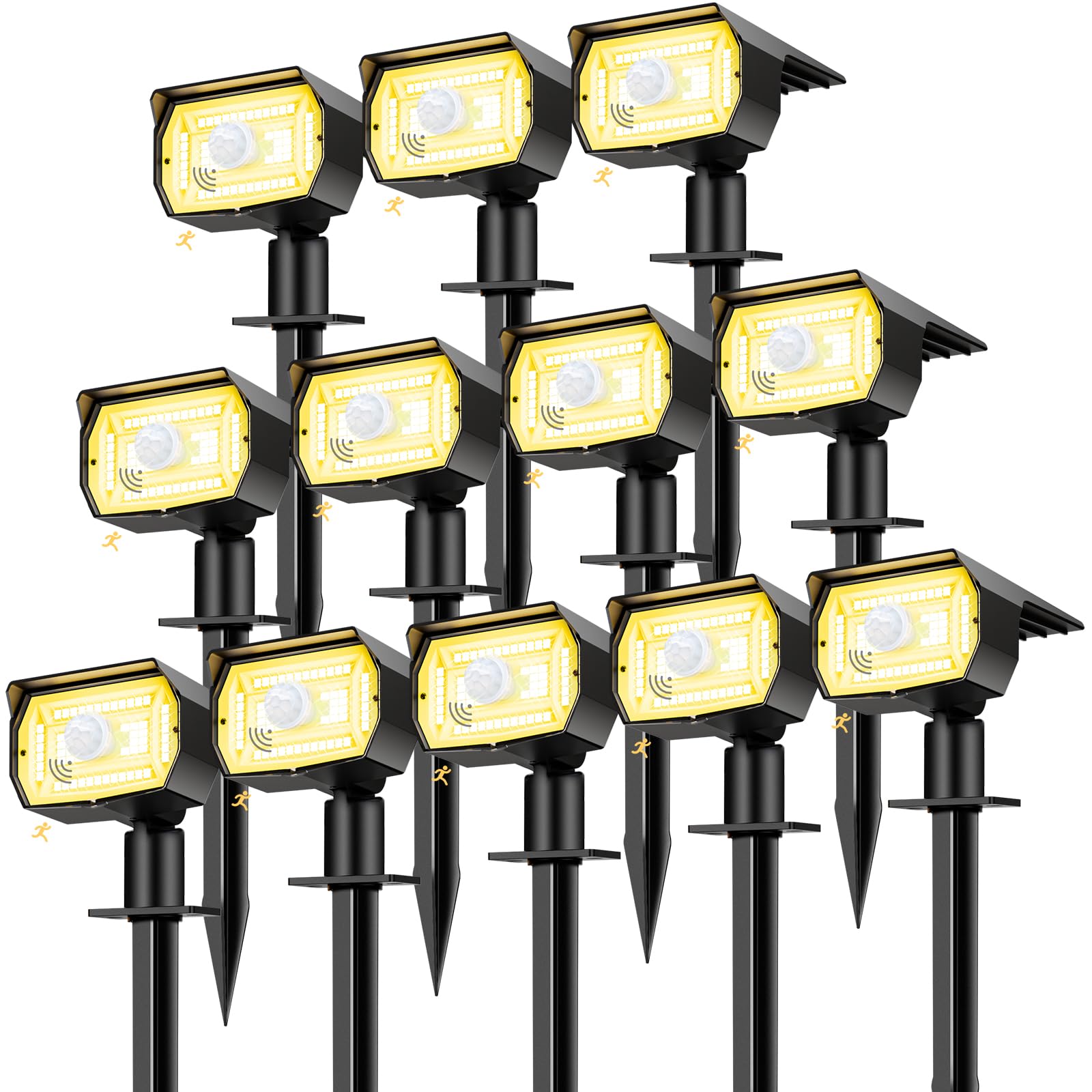 Nipify 12 Pack Solar Spot Lights Outdoor Motion Sensor With 3 Modes,Solar Spotlights Outdoor Waterproof 2-In-1 Auto On/Off Solar
