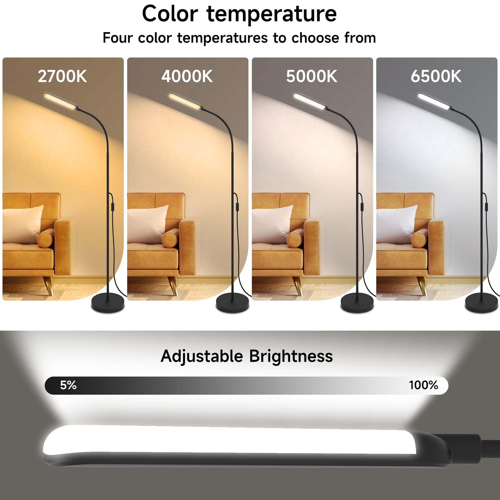 Mixinlei Led Floor Lamp, 18W 1800Lm Super Bright Dimmable Floor Lamps For Living Room Bedroom With Timer, Stepless Adjustable 27