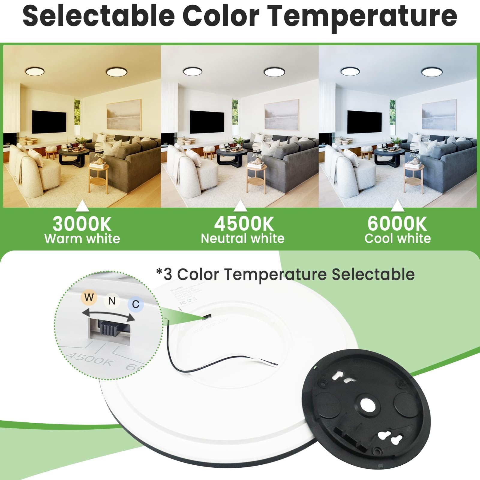 Zemty Black Ceiling Light 9 Inch,24W 2400Lm Bright Led Flush Mount Light Fixture 3000K/4500K/6000K Adjustable,Thin Flat Ceiling