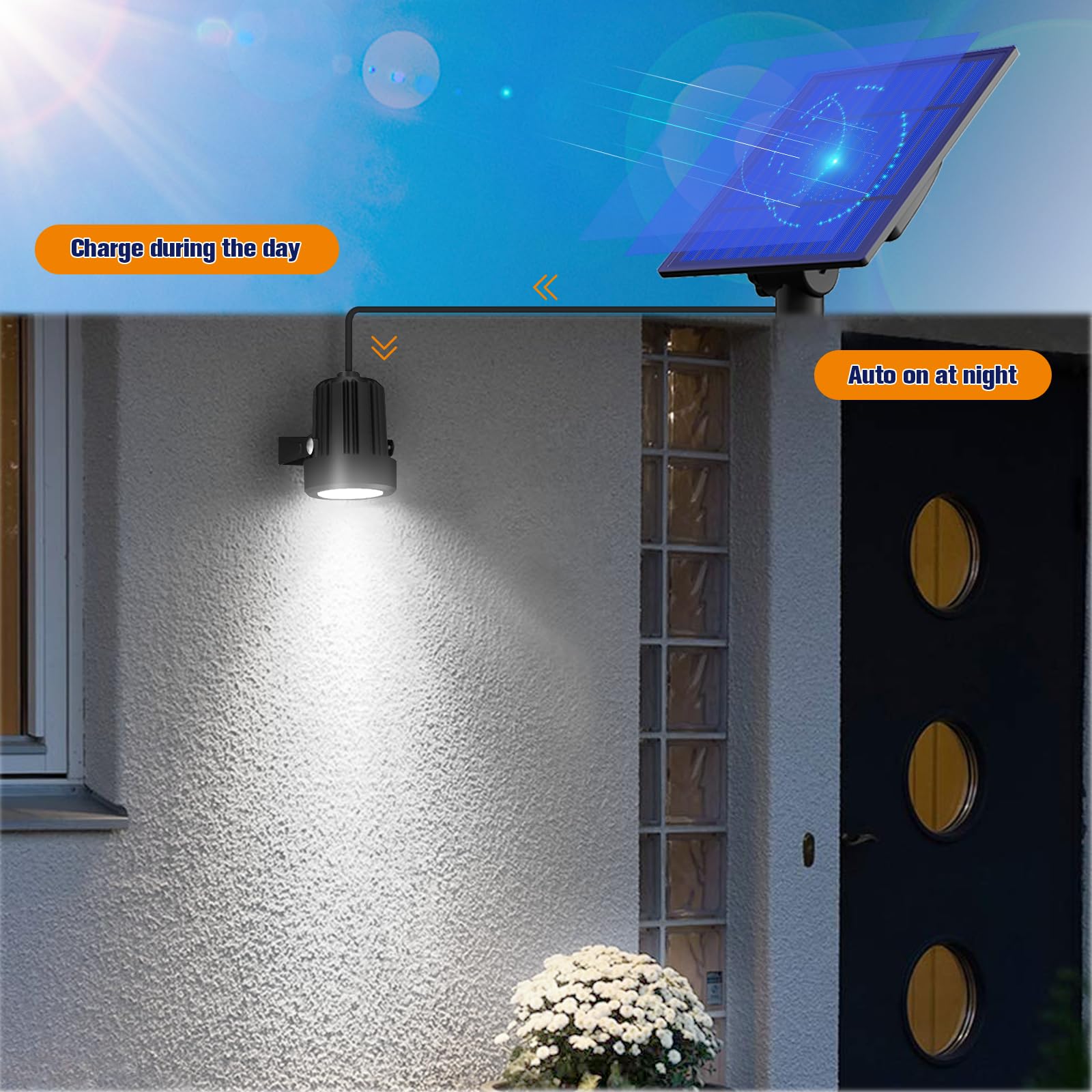 APONUO Solar Spot Lights Outdoor 6-in-1 IP65 Waterproof Cool White 9.8ft Cable for Yard Pathway Garden Tree Decoration