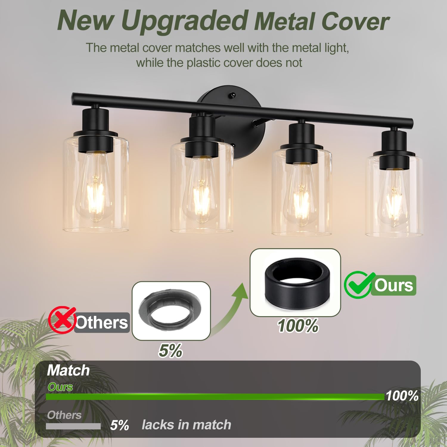 4-Light Bathroom Light Fixtures, Matte Black Modern Vanity Lights Over Mirror With Clear Glass Shade, Bathroom Wall Lamp For Mir