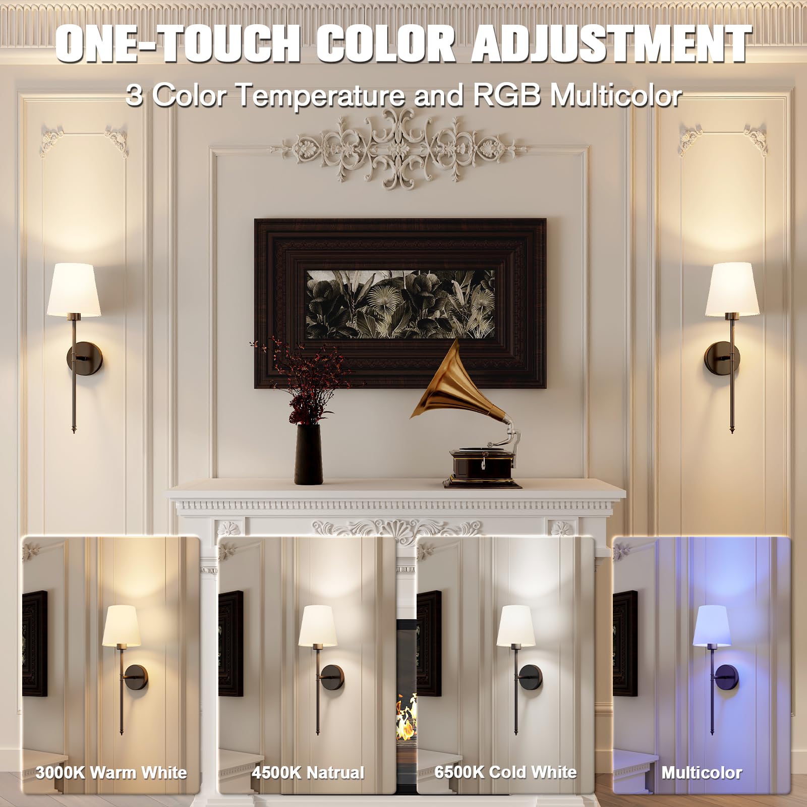 Jofios Wall Lights Battery Operated Wall Sconces Set Of 2,Black Wireless Wall Sconces With Remote,9 Colors Modes Rechargeable Wa