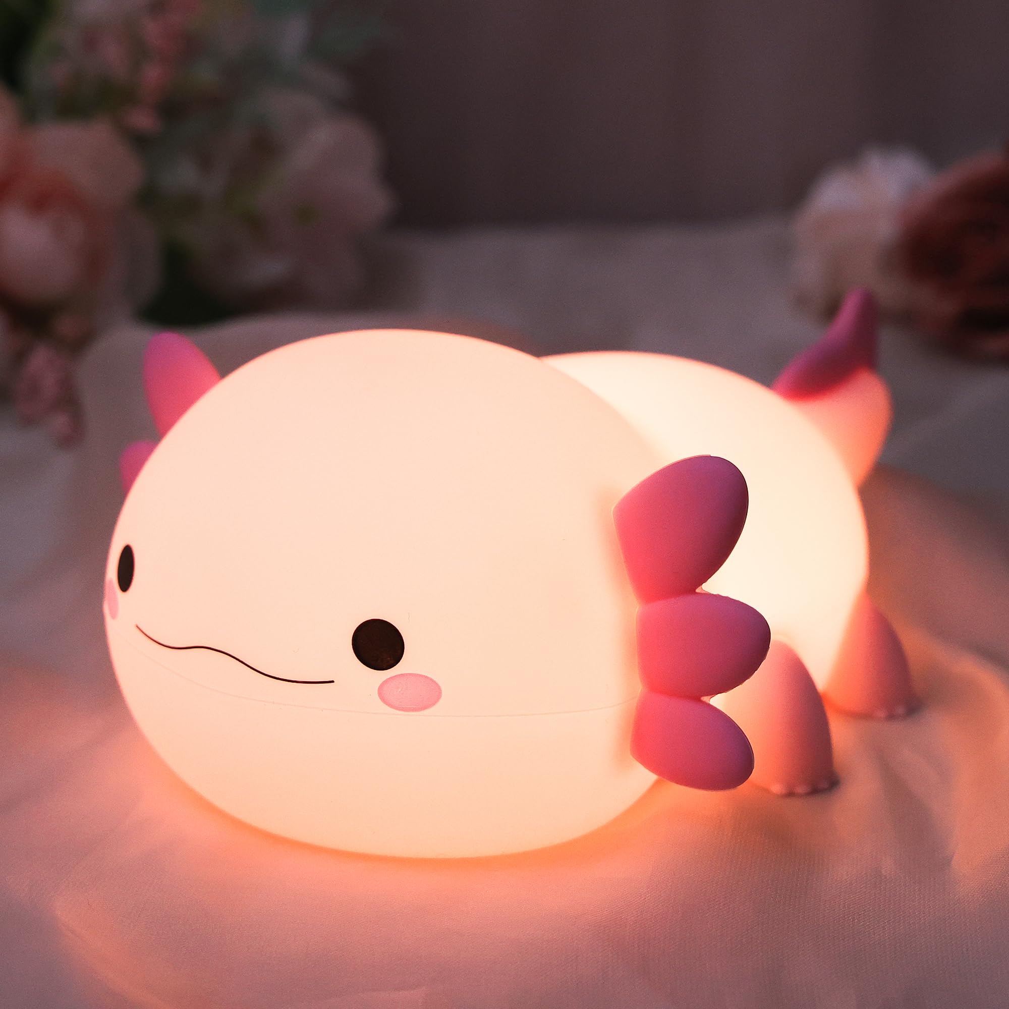 YuanDian Axolotl Night Light, Gift for Adults Teens and Babies. Decorate Kids Bedroom with Cute Silicone Axolotl Nightlights, C