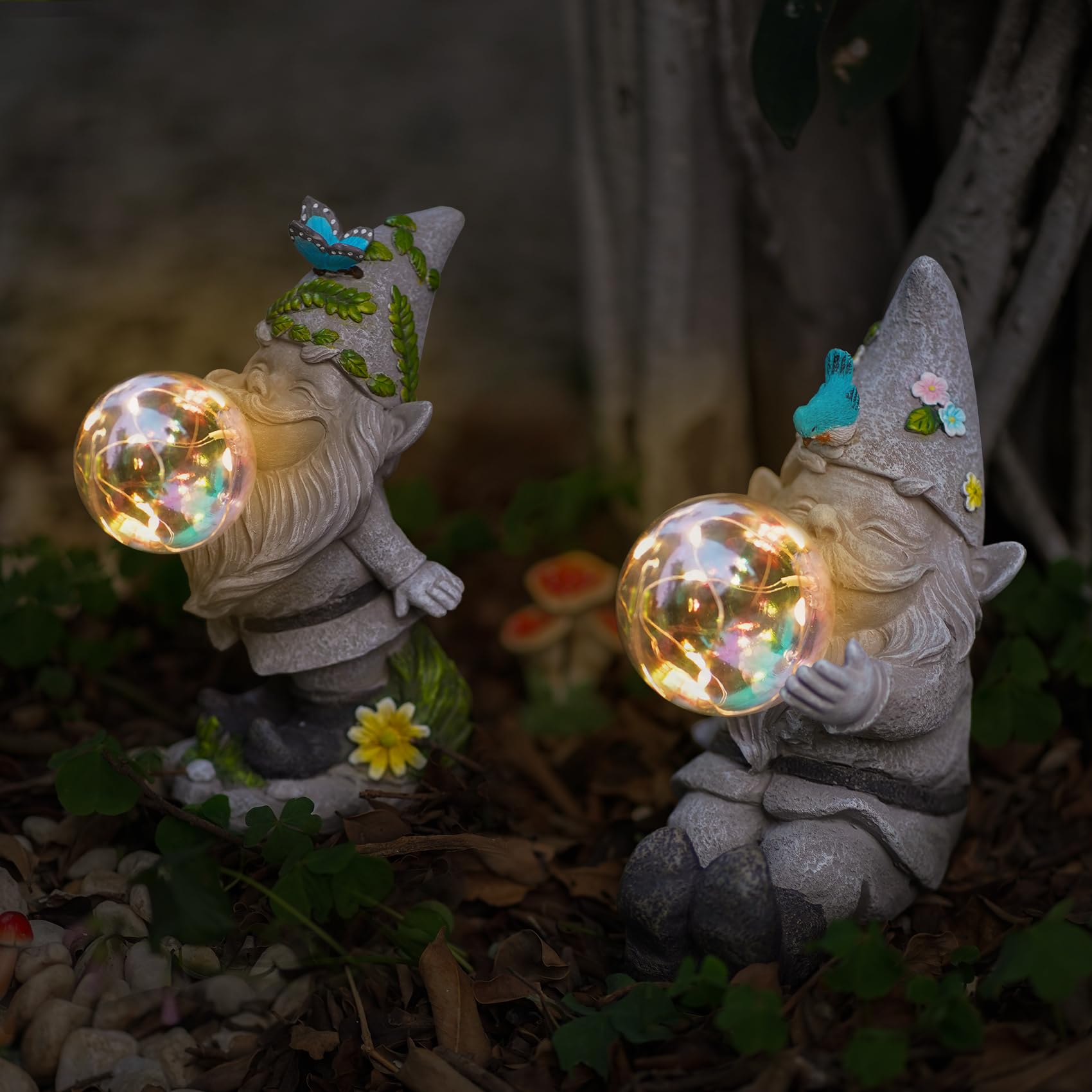 Mininova Gnomes Garden Statues Outdoor Decor With Solar Lights Waterproof Cute Ornament For Outside Patio Lawn Housewarming Gift
