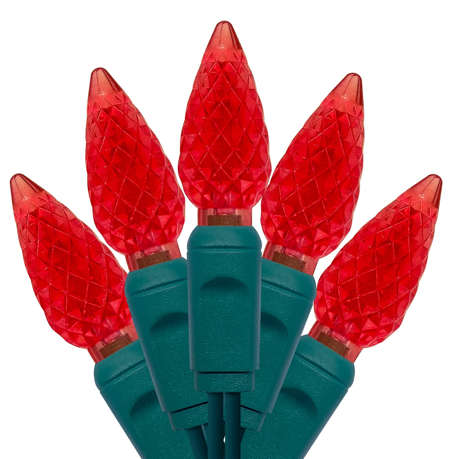 Yongzhenlite Ul Listed 50 Count C6 Led Christmas Lights,Classic C6 Strawberry Christmas Light Bulbs,Outdoor Led String Lights For Garden Patio Trees Lighting Decoration,17 Feet Green Wire (Red)