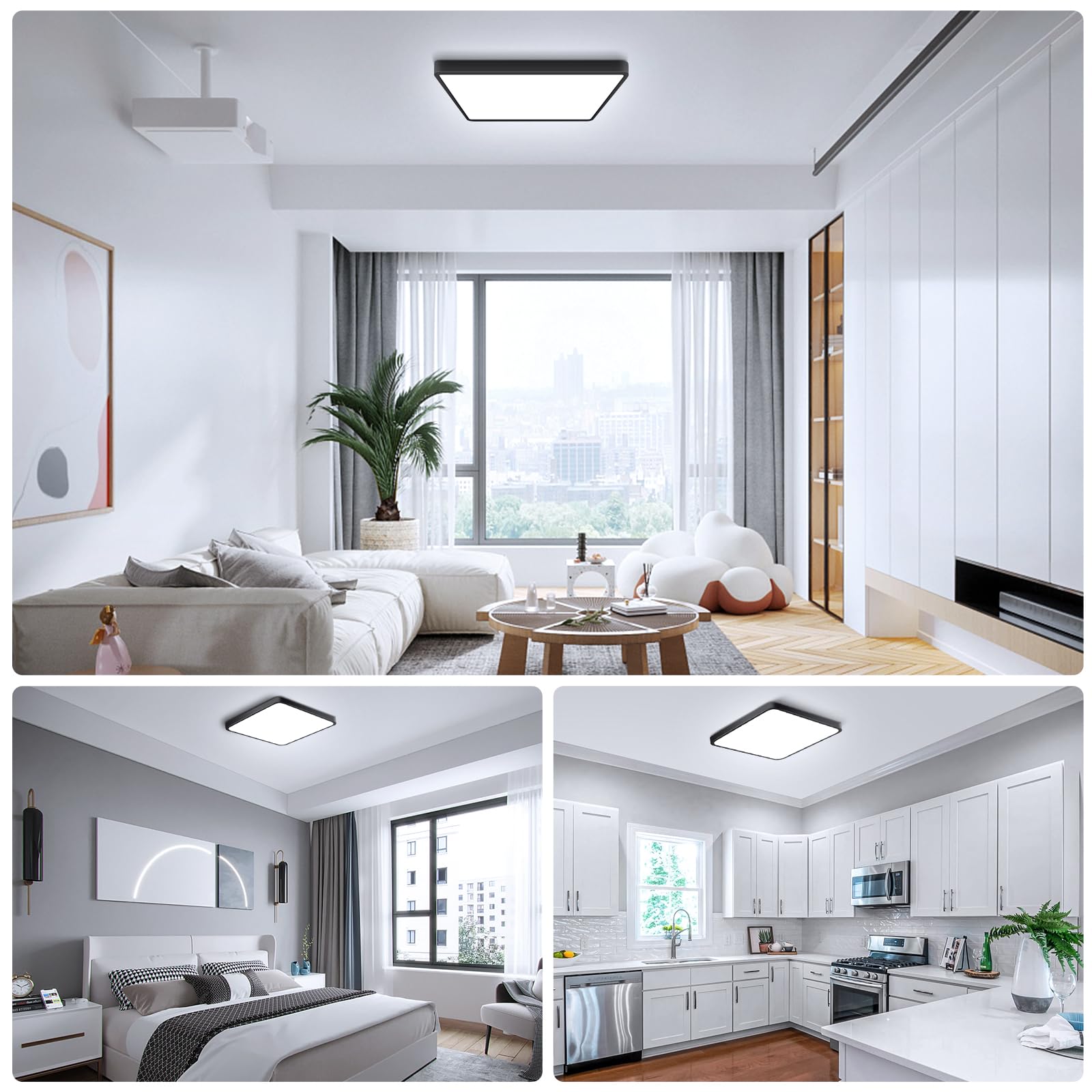12Inch 24W Square Led Ceiling Light Fixtures Flush Mount  6000K Cold White Led Ceiling Lamp  Surface Mount Modern Ceiling Lights  Black Slim Flat Panel Lighting For Bedroom  Kitchen  Bathroom Etc