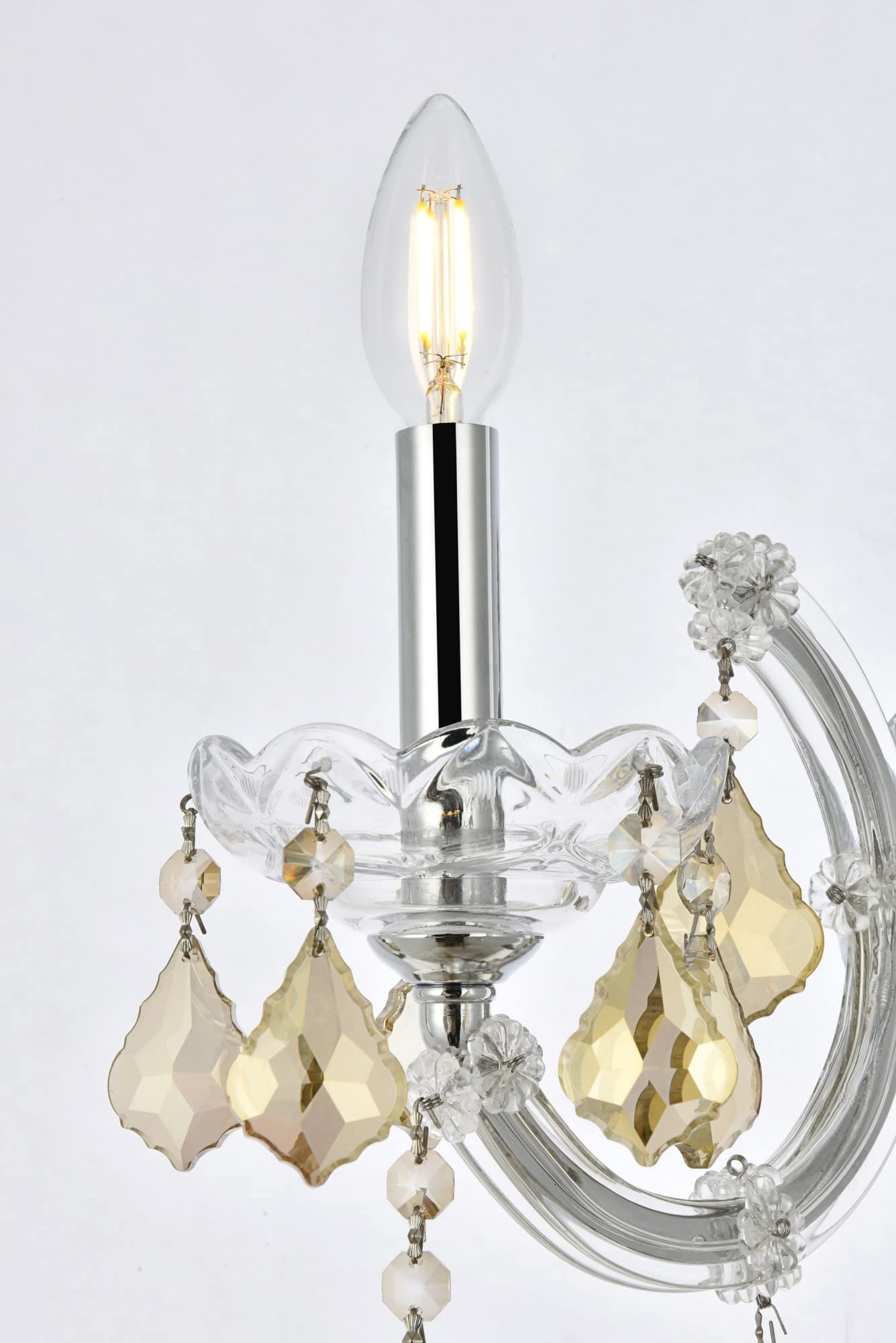 Elegant Lighting 2800W1G-Gt/Rc Maria Theresa 12-Inch High 1-Light Wall Sconce, Gold Finish With Golden Teak (Smoky) Royal Cut Rc Crystal