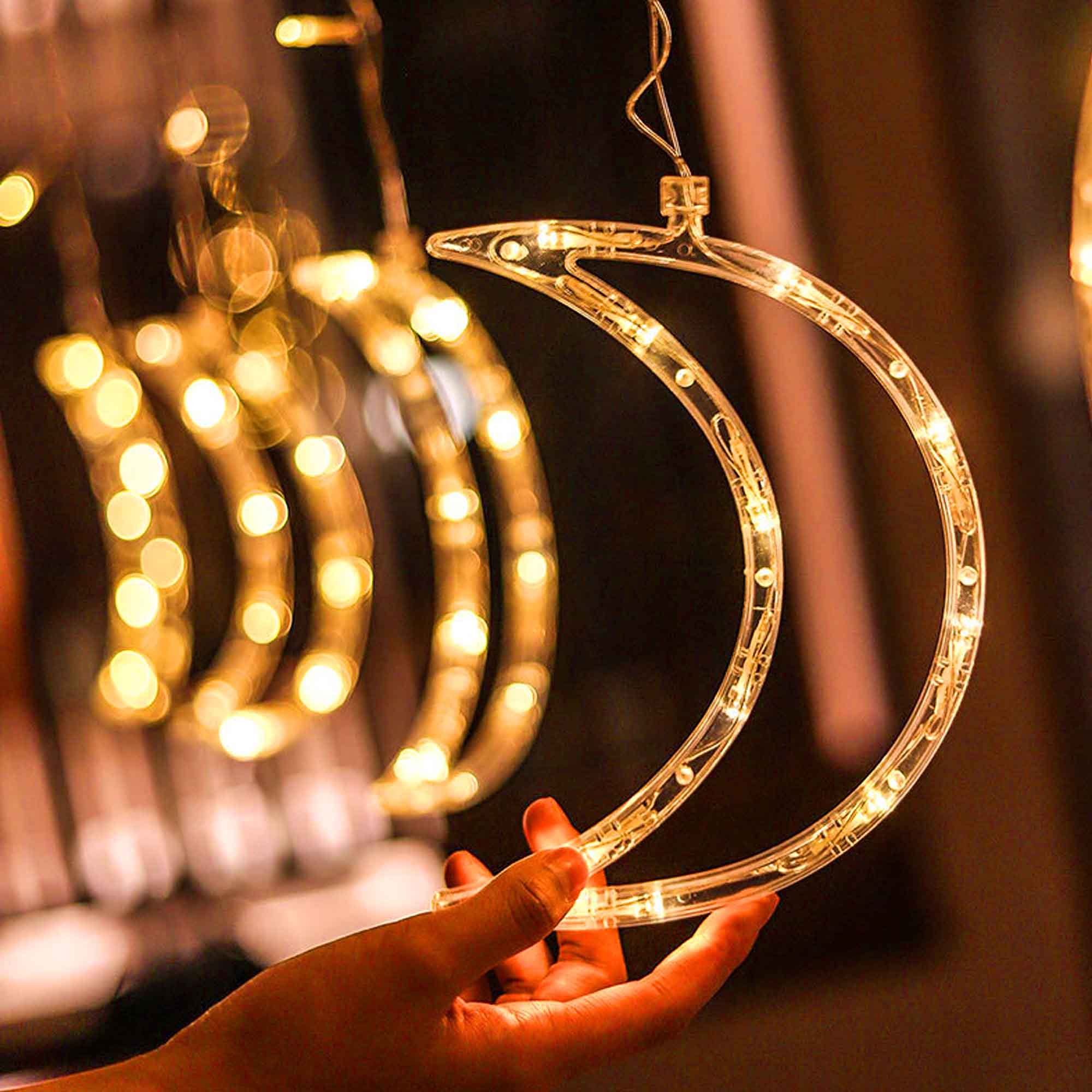 Dazzle Bright Ramadan Curtain String Lights, 138 Led 6.7Ft X 3.2Ft Warm White Star Moon 8 Lighting Modes Fairy Lights With Remote For Bedroom Wall, Wedding, Outdoor Party, Ramadan Decorations