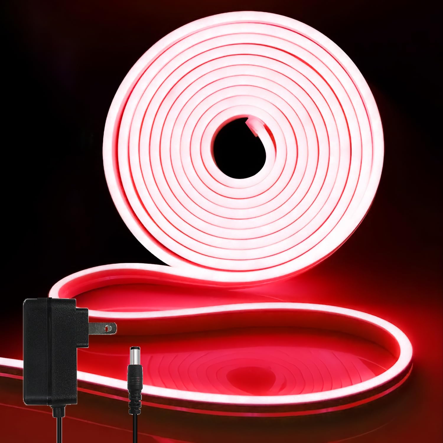 iNextStation Red LED Strip Lights, 16.4ft Waterproof Neon Rope Lights with Adapter, Flexible for Bedroom, Party, DIY