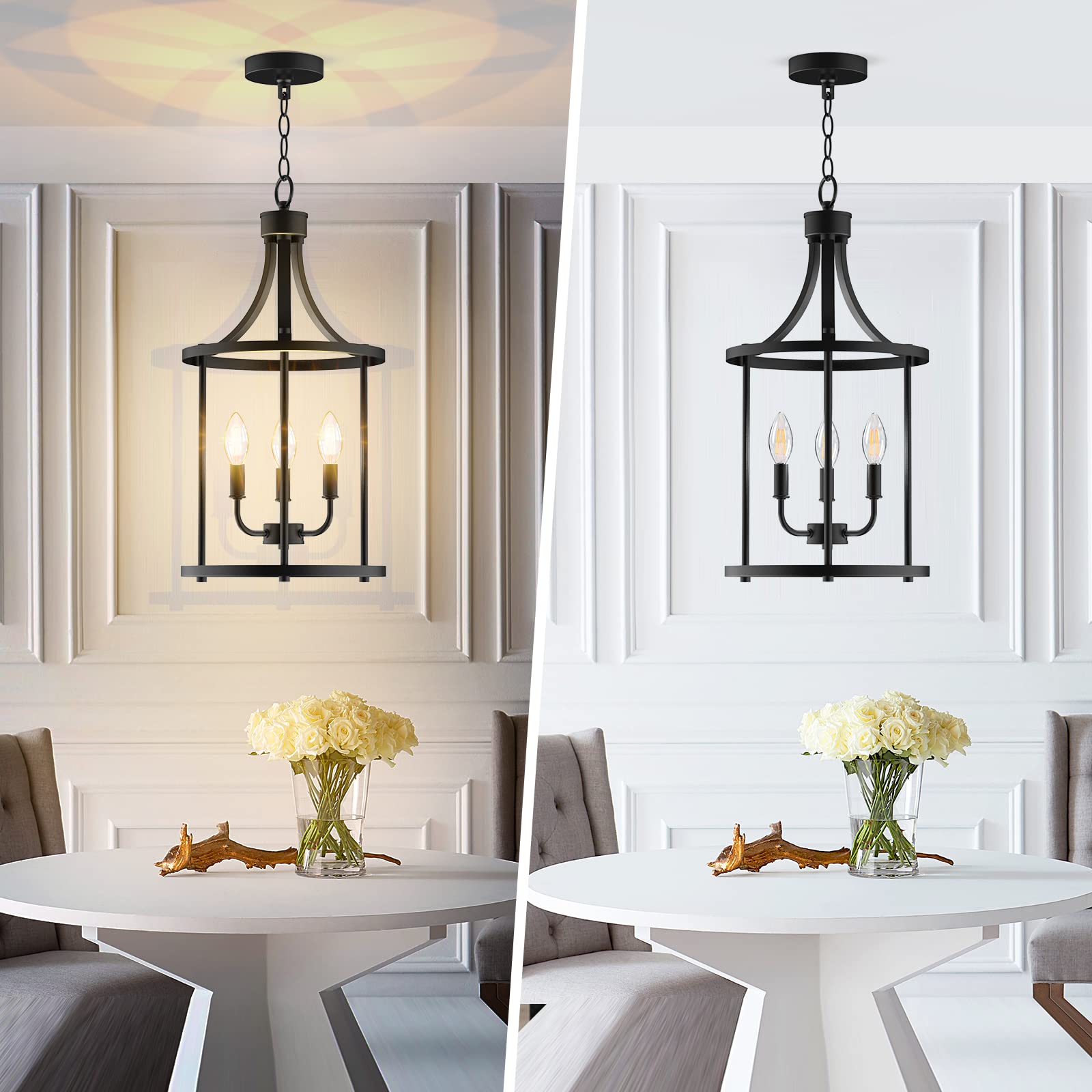 Partphoner 3 Light Black Chandelier Pendant Light Fixture For Dining Room Foyer Kitchen Island