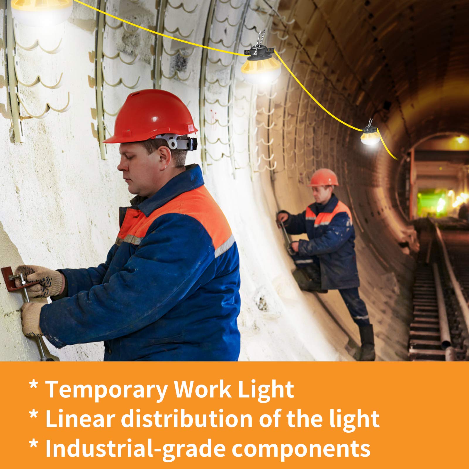 Summstar 100Ft Led Construction String Lights, 100W 10000Lm Temporary Outdoor Lighting