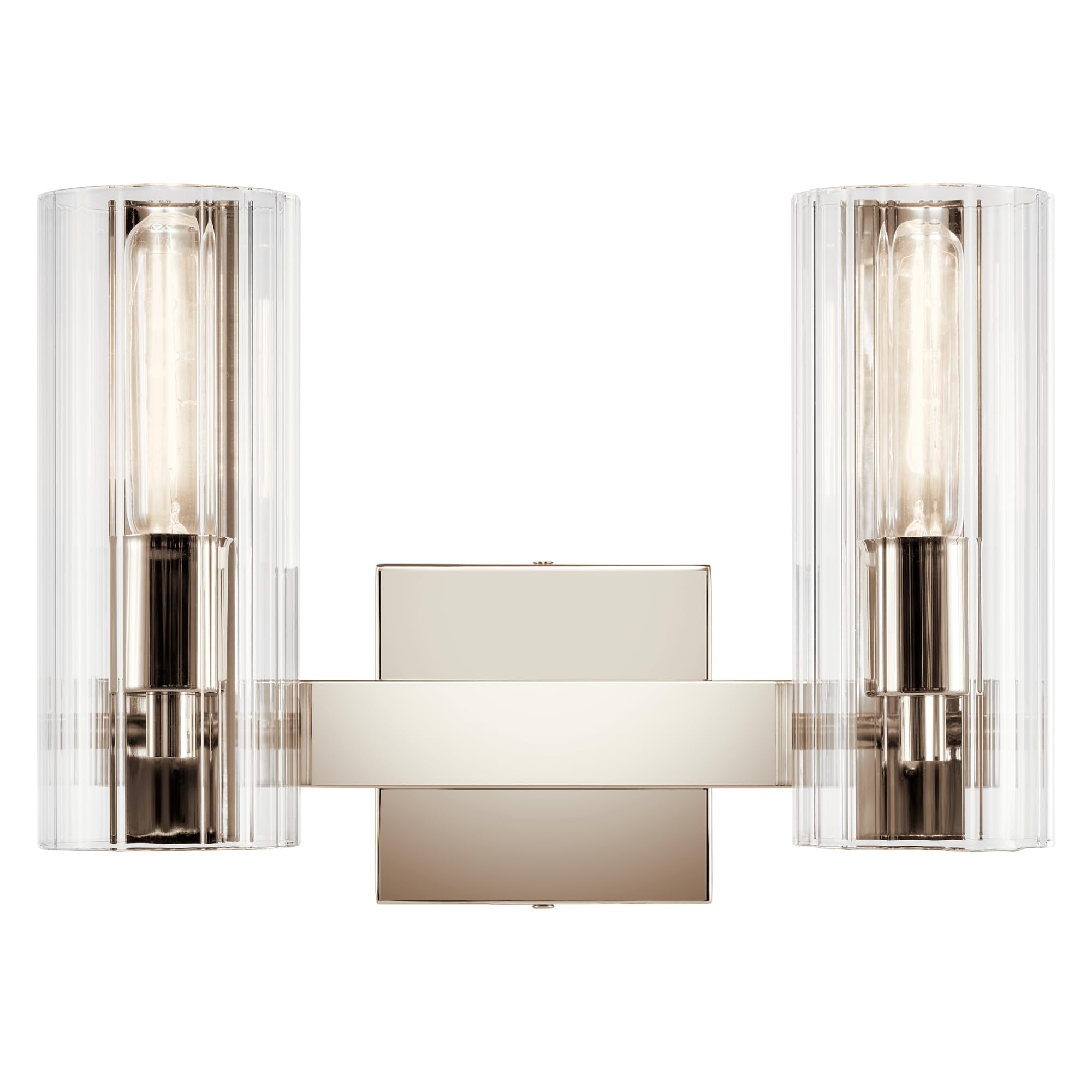 Kichler Jemsa 2 Light Vanity, Modern Light With Clear Fluted Glass In Polished Nickel For Bathroom Or Powder Room (9.75'' X 13.7