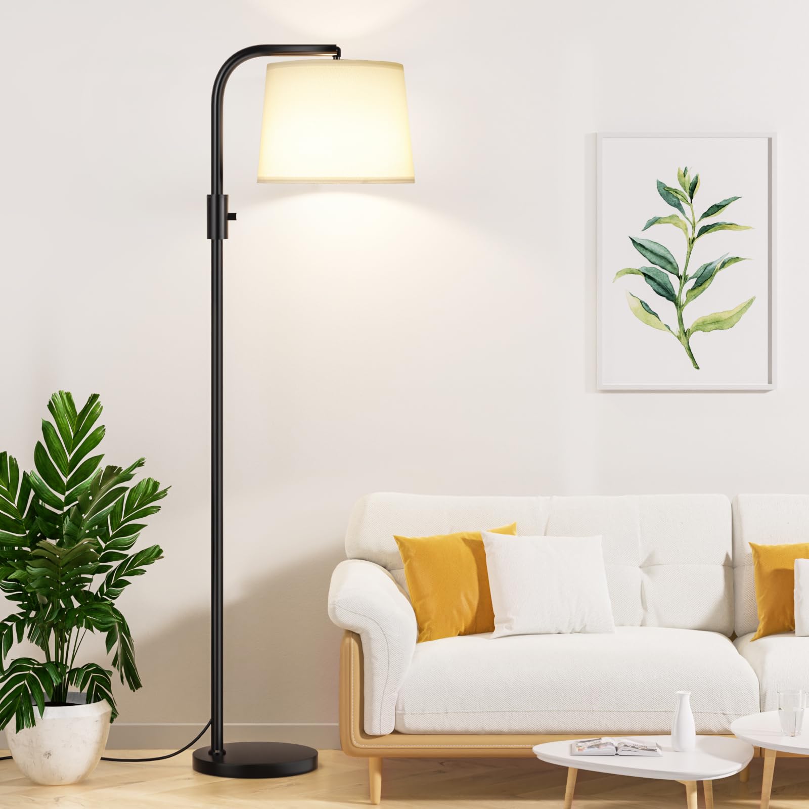 Ambimall Floor Lamp - 9W LED, Fully Dimmable, 63.4 inches, Metal, Black and Linen White