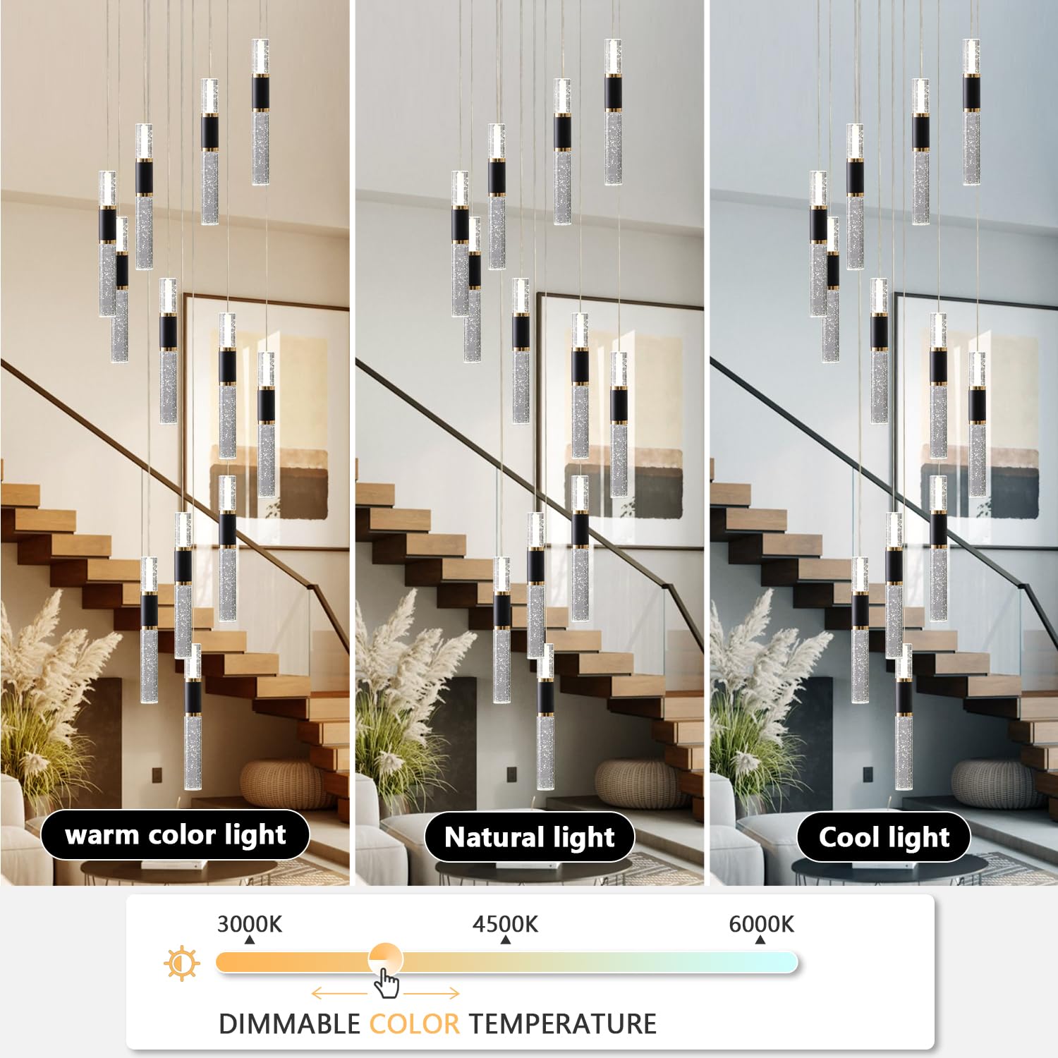 High Ceiling Chandelier,Led Chandelier,Modern Chandelier 12-Light Dimmmable Staircase Chandelier For High Ceilings,Modern Black And Gold Chandelier Light Fixutres With Remote For Foyer Enterway
