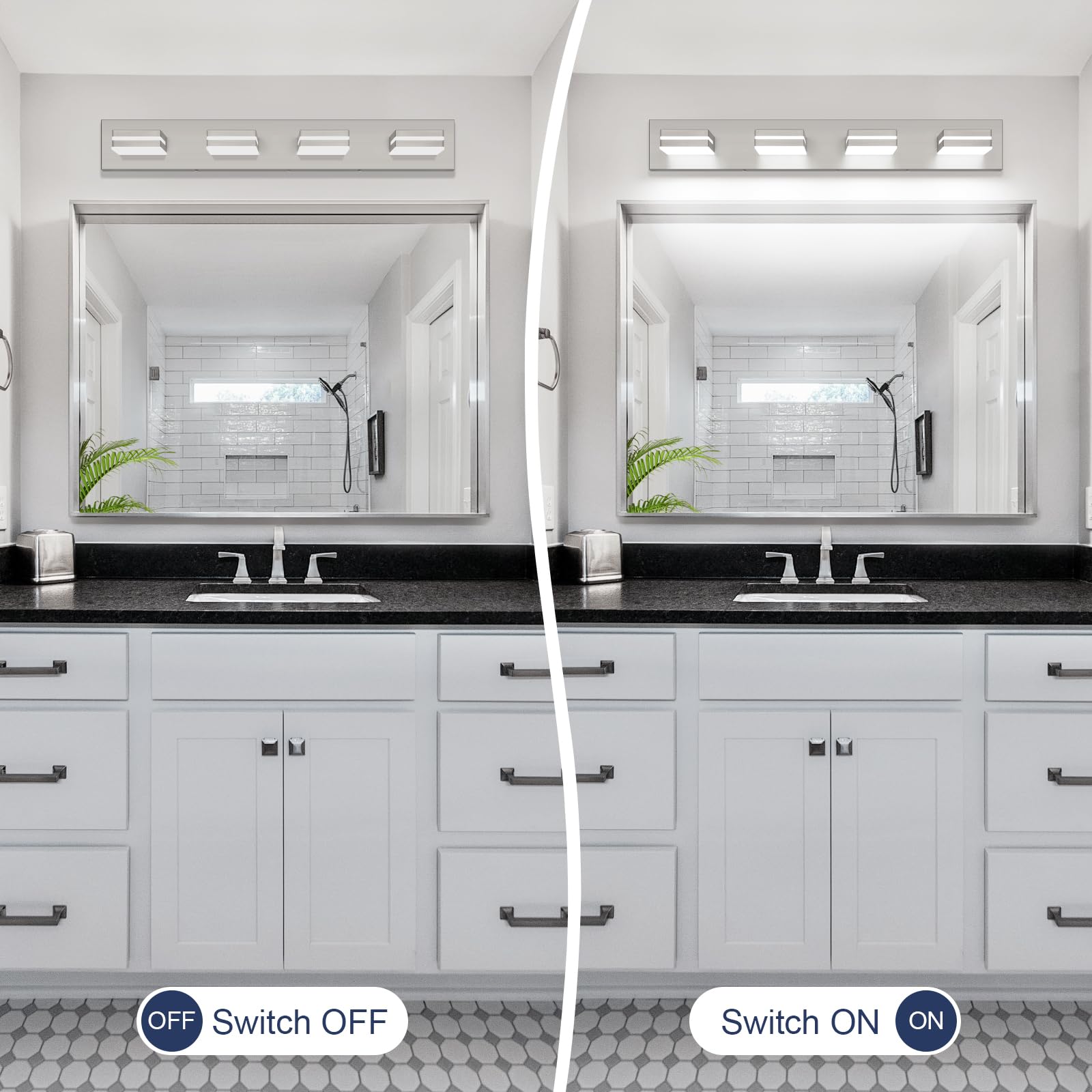 Sinerise Led Modern Bathroom Vanity Light Fixtures (4-Light  30-Inch  Dimmable)  Brushed Nickel Modern Acrylic Bathroom Wall Lighting Fixtures Over Mirror (Cool White 6000K)