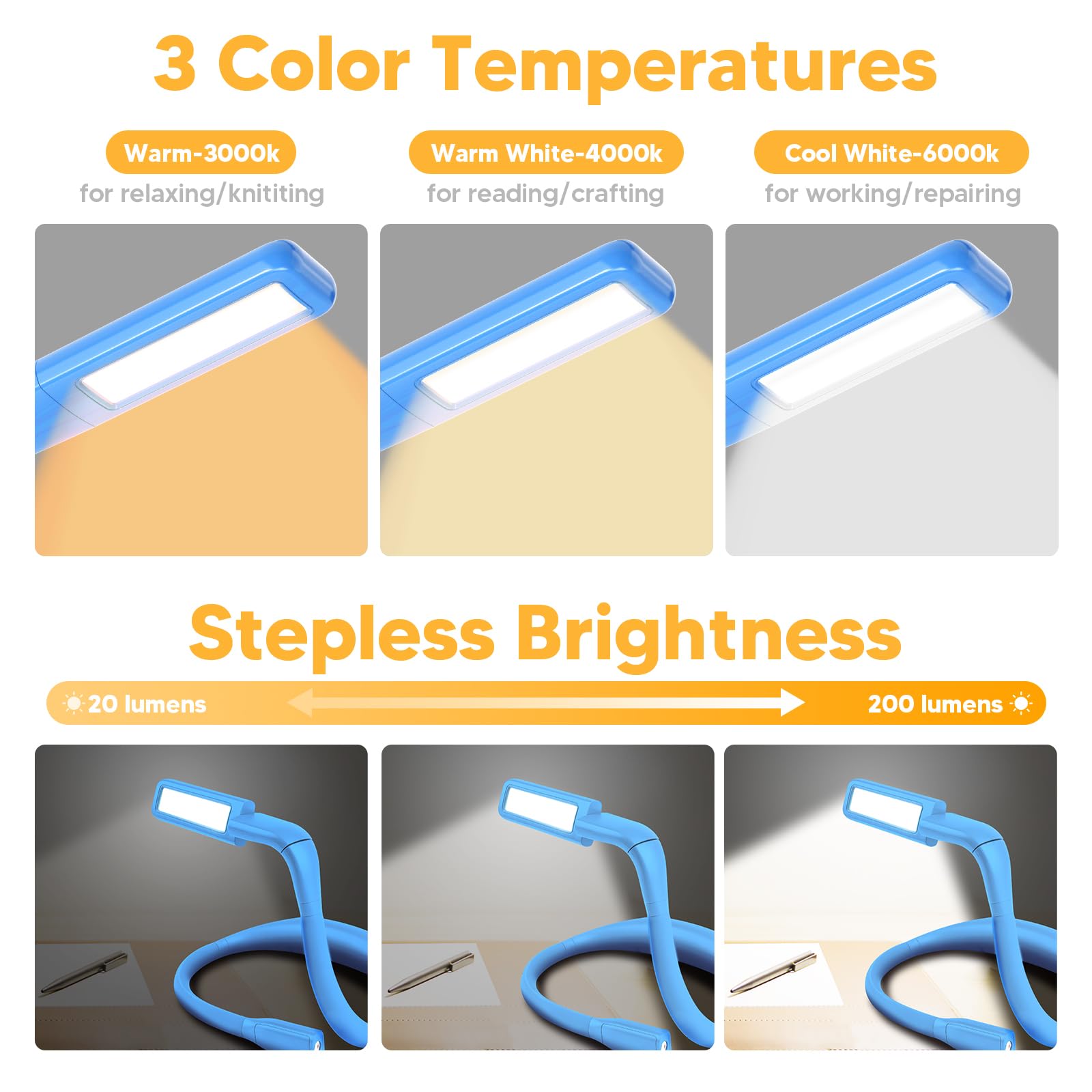 EastPin Neck Book Light - Light Blue, Model GH-9, ABS Material, Ideal for Night Reading, Back to School Supplies, Gifts for Book Lovers