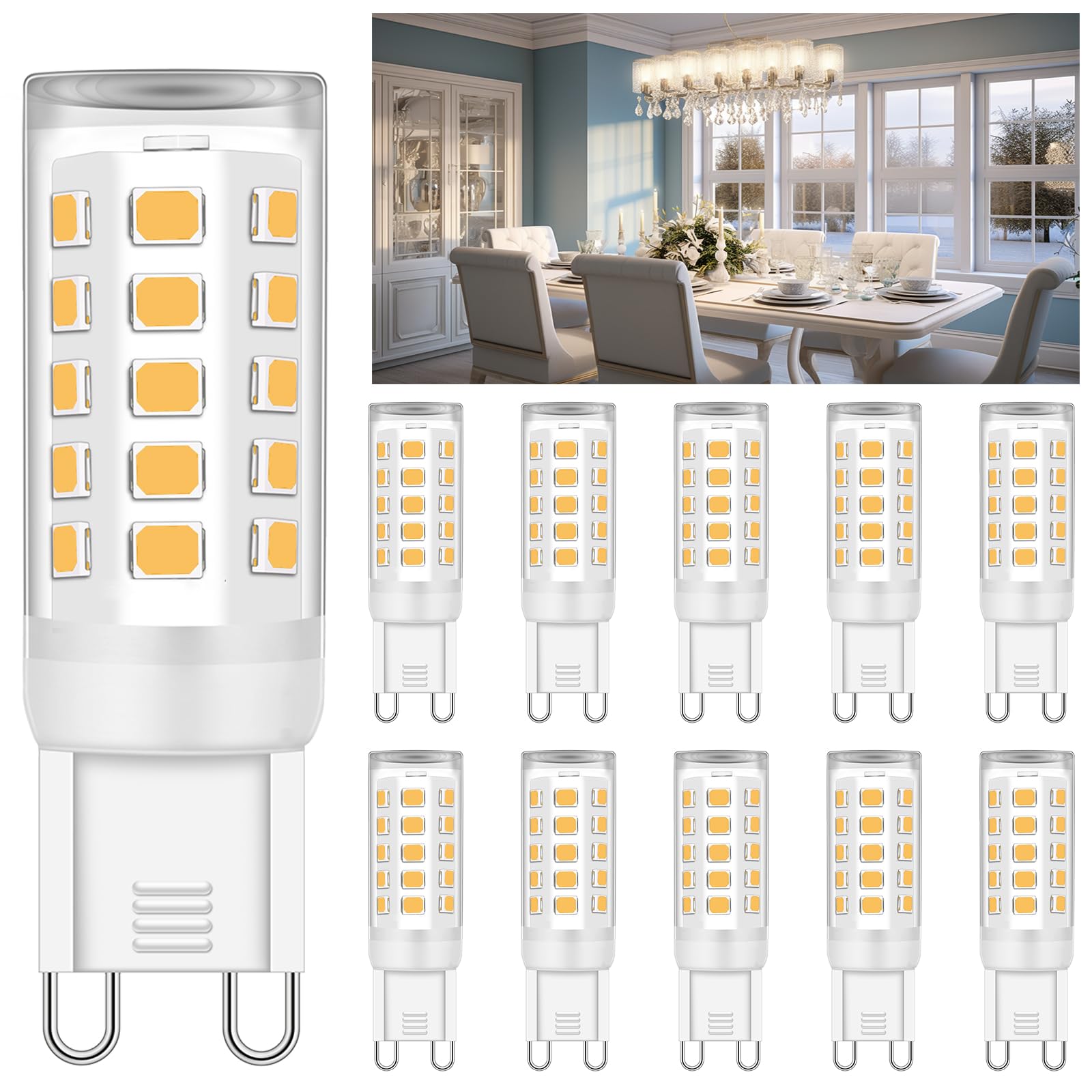 Ugvmn G9 Led Bulb Bi Pin Base 40W Halogen Equivalent Bulbs, 4000K Natural White T4 G9 Led Llight Bulbs For Chandelier, 10 Pack