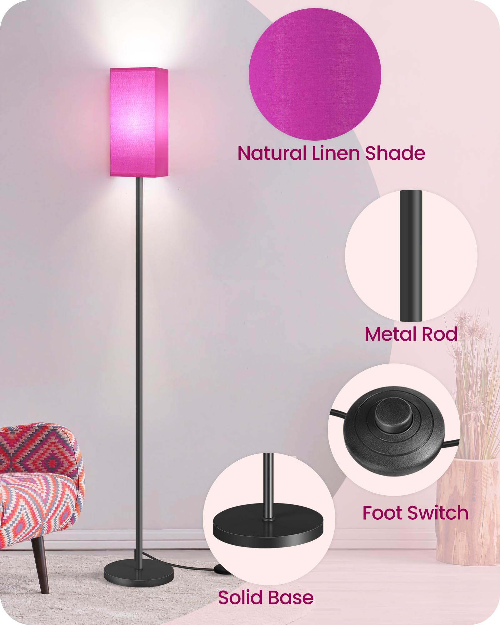 Goebleson Floor Lamp, Pole Lamp With Foot Switch, Modern Standing Lampshade, Minimalist Freestanding Lamp (Bulb Not Included), F