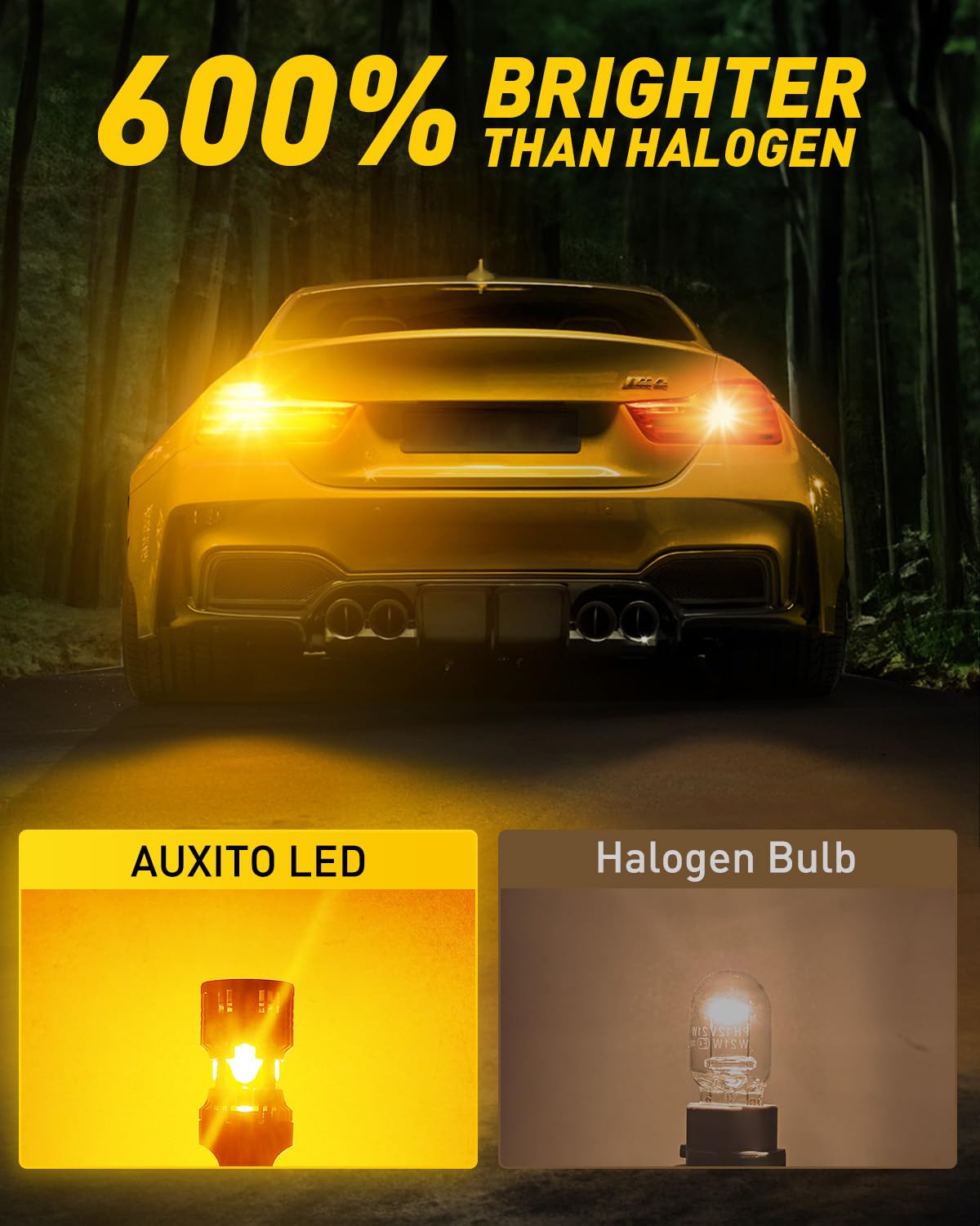AUXITO 3157 LED Bulbs Amber Yellow - Built-in Resistor, Anti Hyper Flash, Pack of 2, Aluminum, Front/Rear Turn Signal Lights