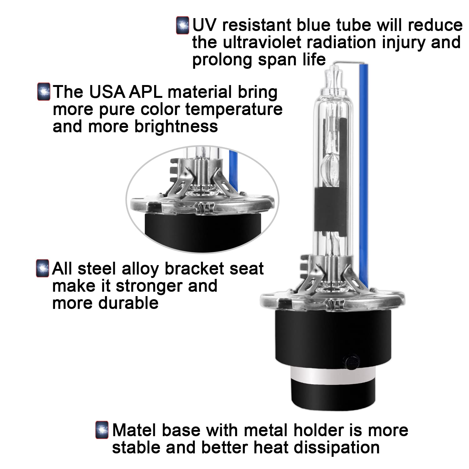 Sinoparcel D2R Xenon HID Headlight Bulbs - 35W Low Beam - 8000K - Pack of 2 - Metal - 2-Year Warranty