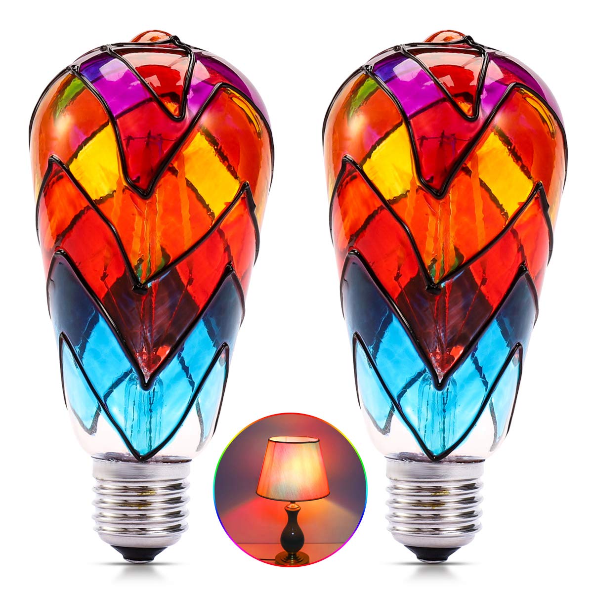 I-Shunfa Edison Stained Glass Led Light Bulb,6 Watts Heatless E26 St64 Led Light Bulbs For Home Party,Recreation Room,Balcony,Ga