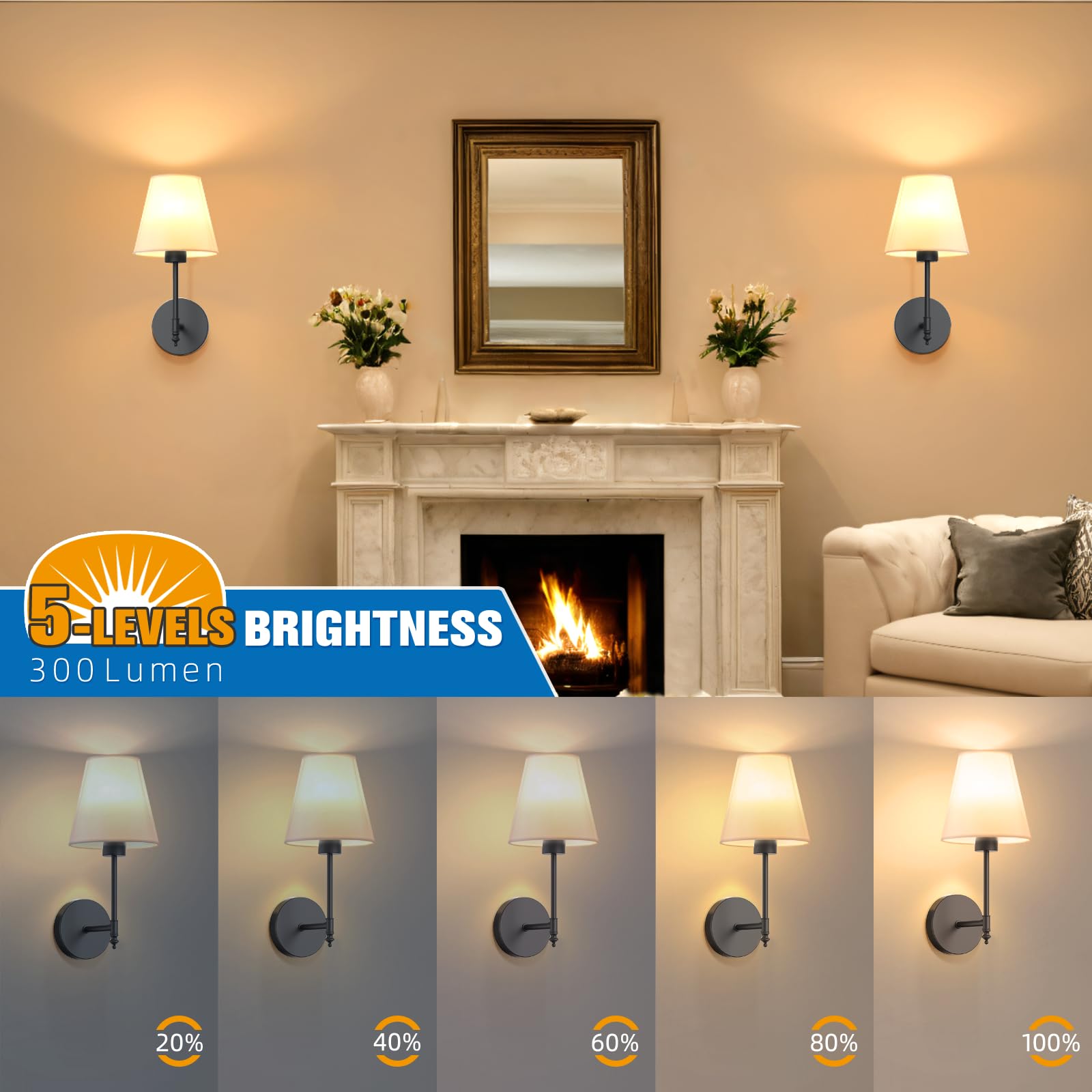 NIORSUN 14.5" Battery Operated Wall Sconce Set of 2, Black Rechargeable Lights with Dimmable Bulbs and Remote, Model SW017
