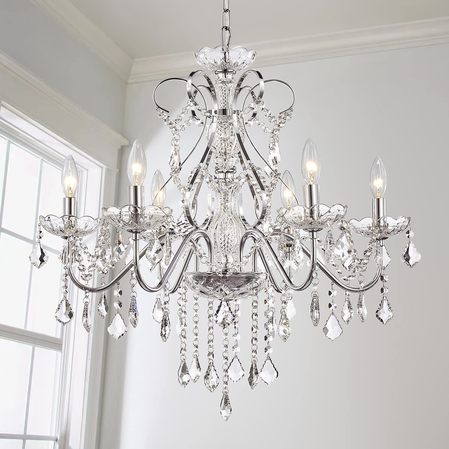 Saint Mossi 6 Light Crystal Chandelier Light Fixture Modern Chandelier Crystal Lighting, Crystal Pendant Raindrop Chandelier for
