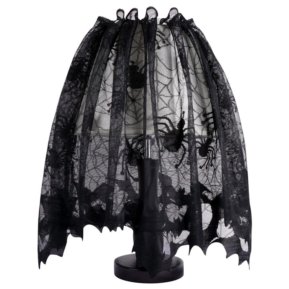 OurWarm 18 x 60 Inch Halloween Black Lace Lamp Shade Cover with Ribbon, 3 in 1 Black Spider Lamp Shade Covers for Halloween Deco